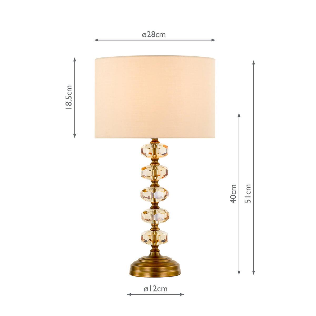 Oleana Table Lamp Antique Bronze and Amber Crystal With Shade