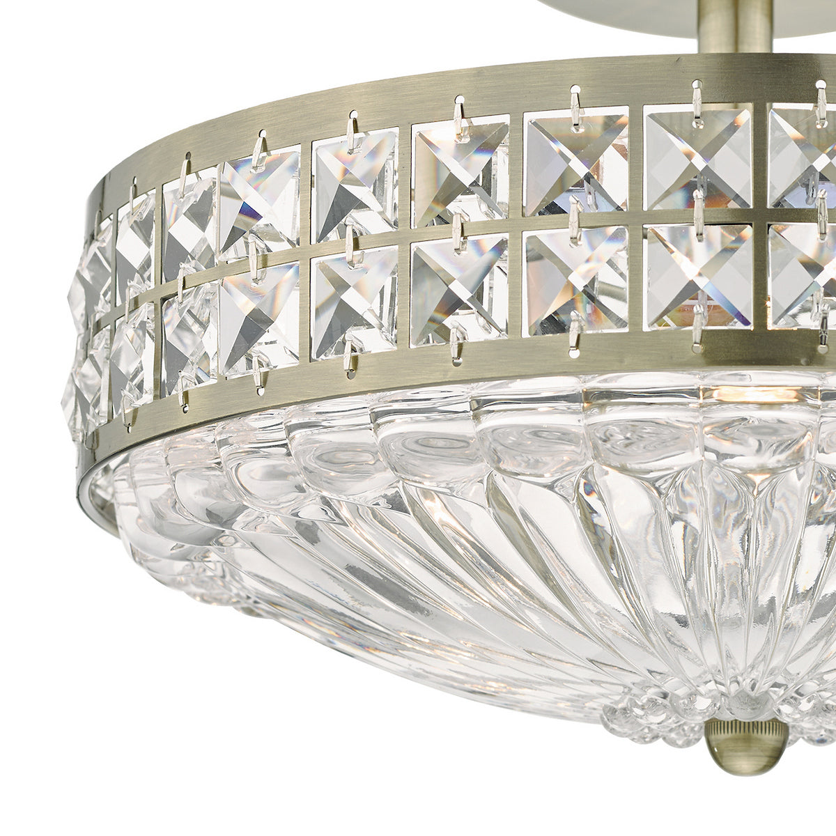 OLONA 3LT SEMI FLUSH ANT BRASS CRYSTAL BEADS AND G