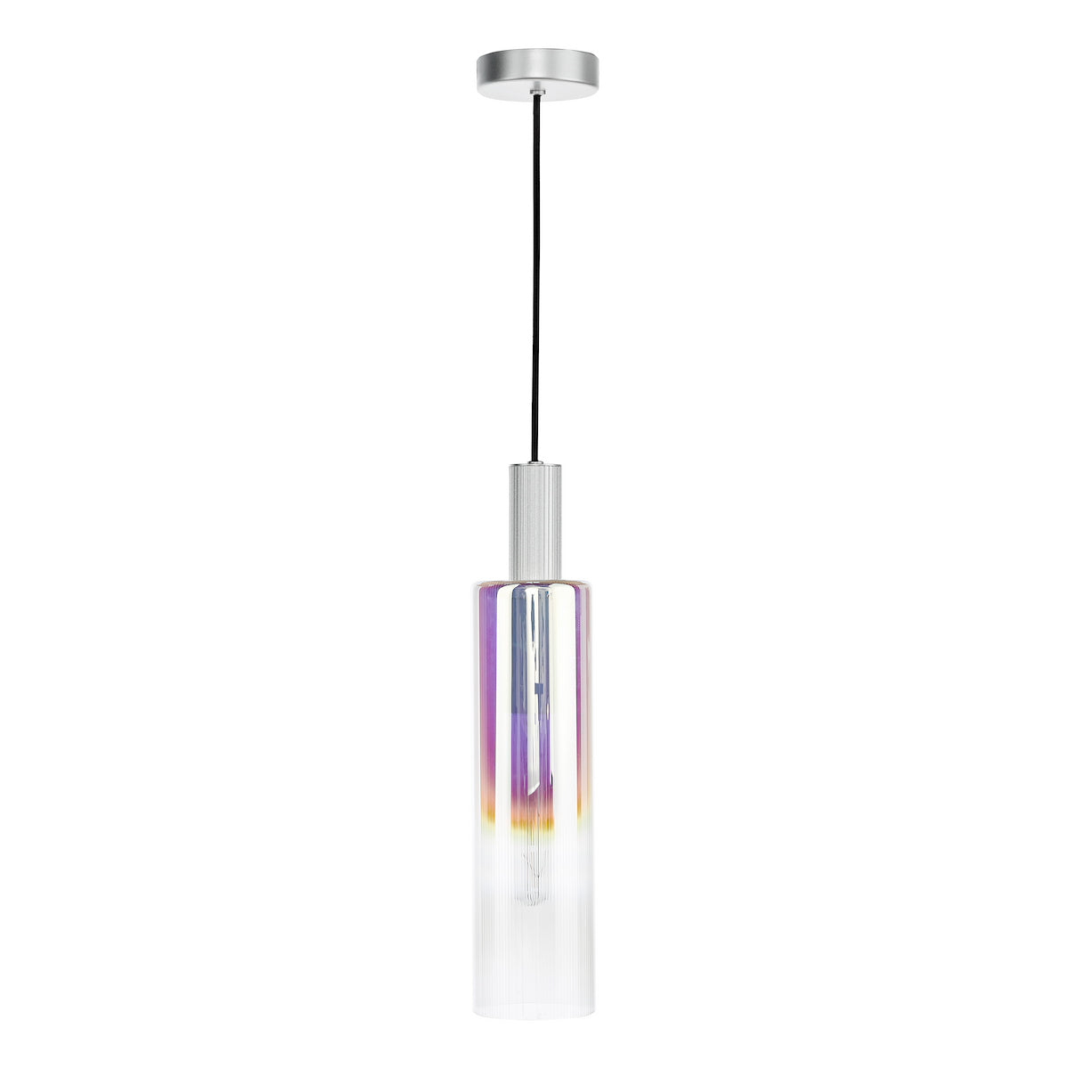RUBEN 1LT PENDANT SILVER IRIDISED RIBBED GLS