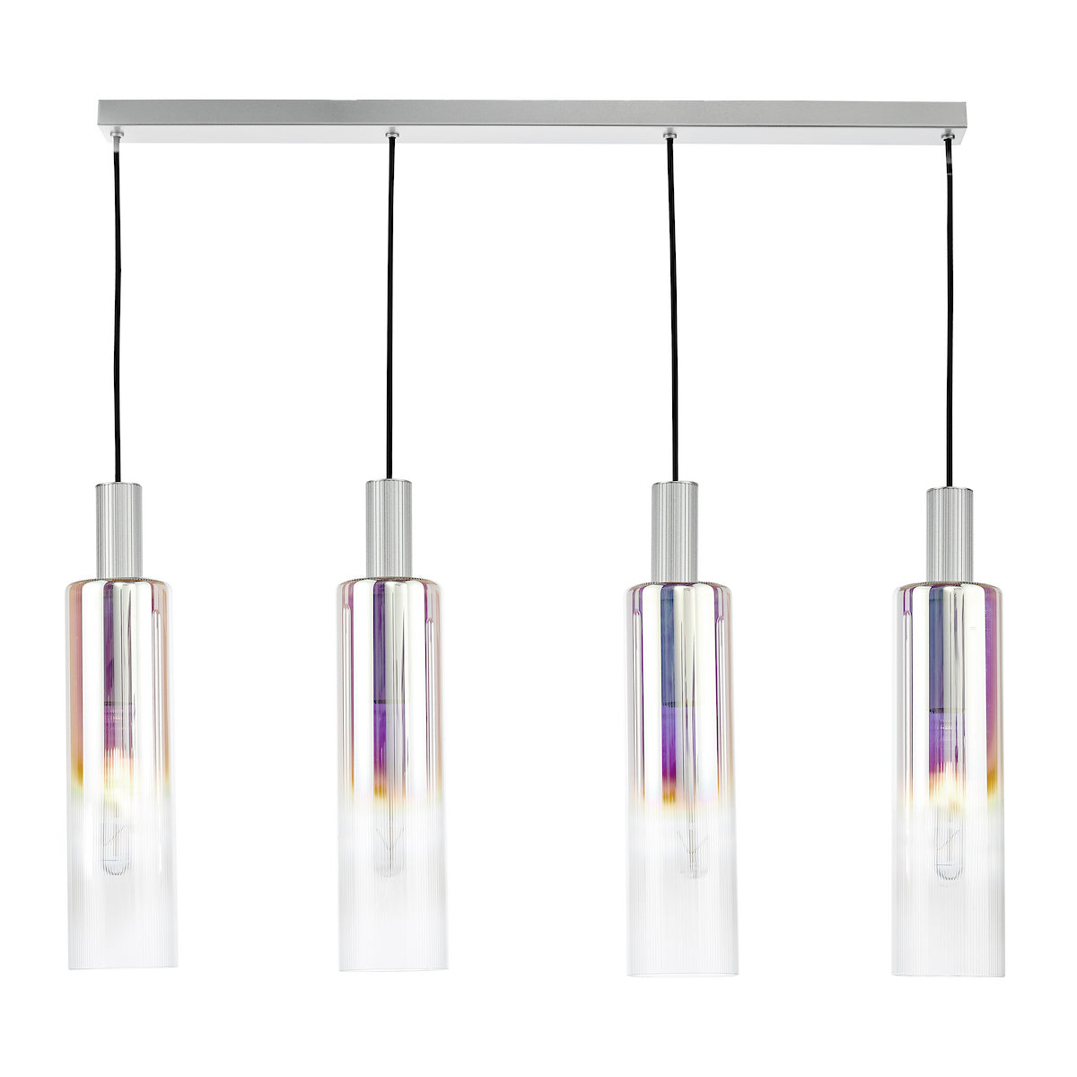 RUBEN 4LT BAR PENDANT SILVER IRIDISED RIBBED GLS