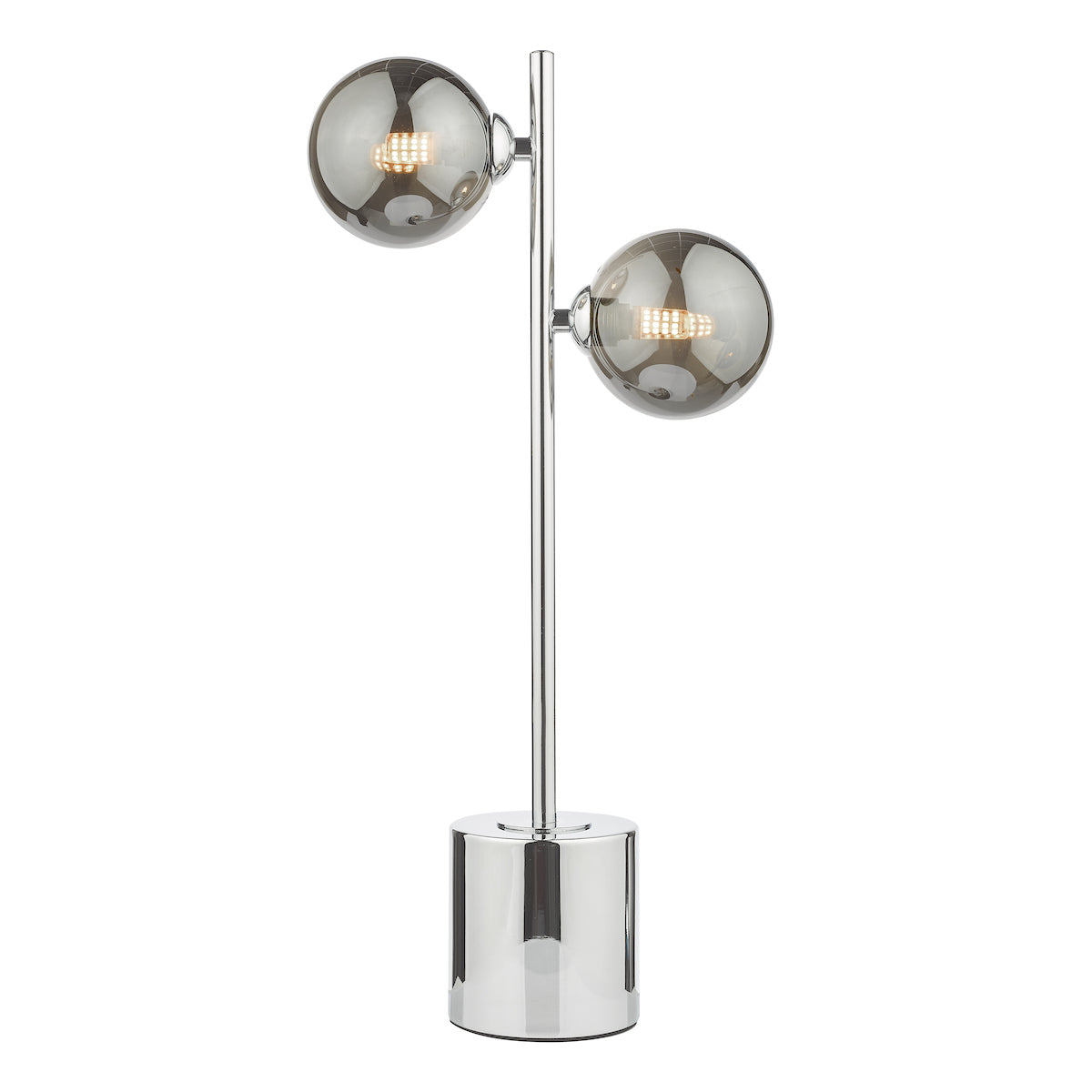 SPIRAL 2LT TABLE LAMP POL CHR CW SMOKED GLS