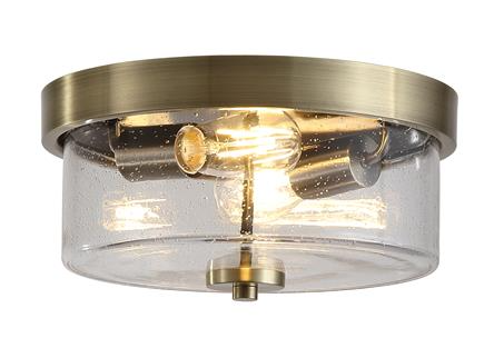 Preston 2Lt Flush, Antique Brass with Seeded Glass