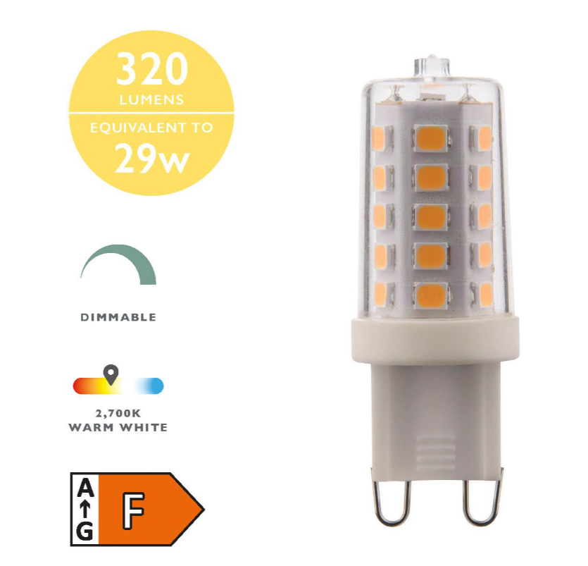 G9 LED LAMP DIM 3.5W 320LM 2700K CL