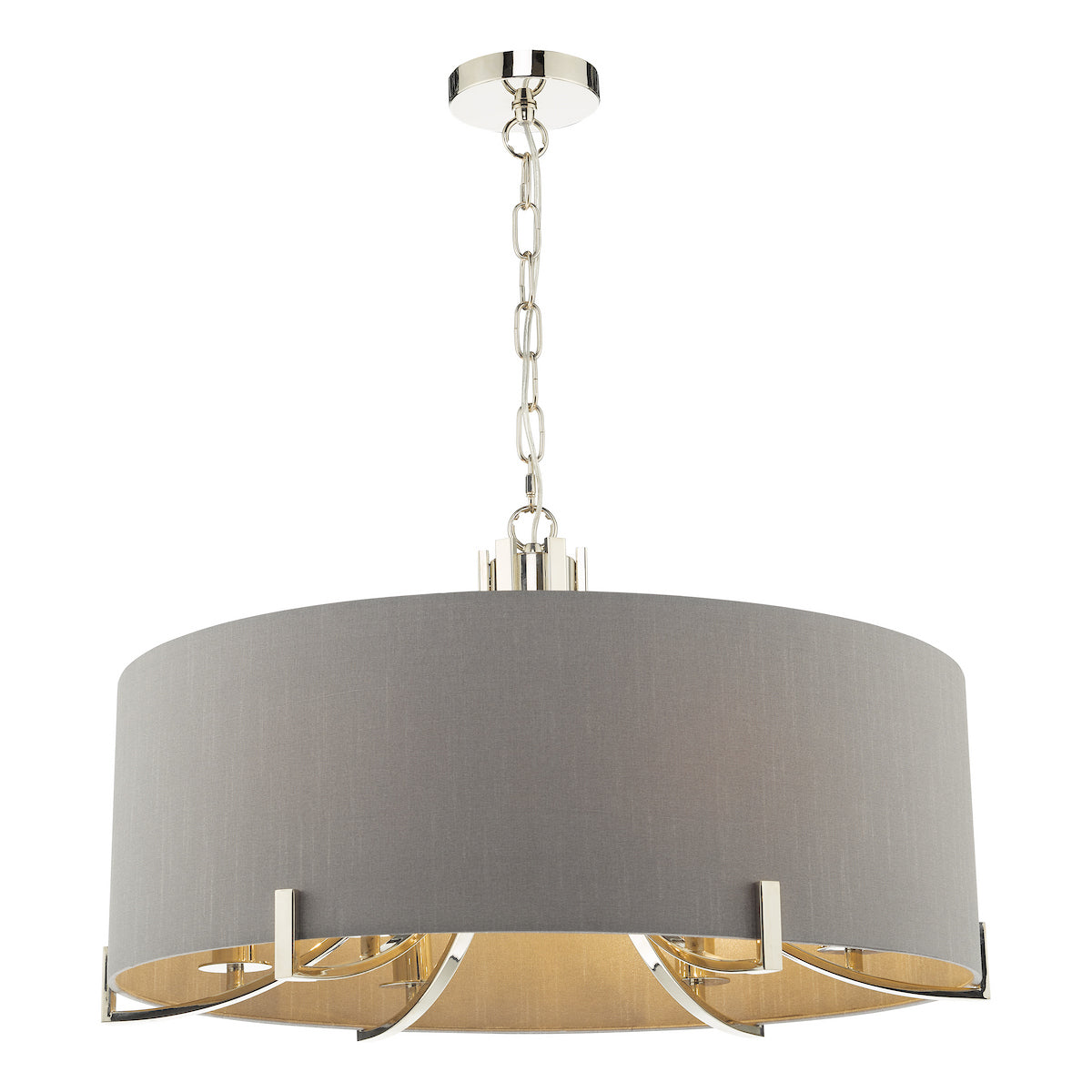 VEYRON 6LT PENDANT POL NICKEL GREY FAUX SILK SHADE