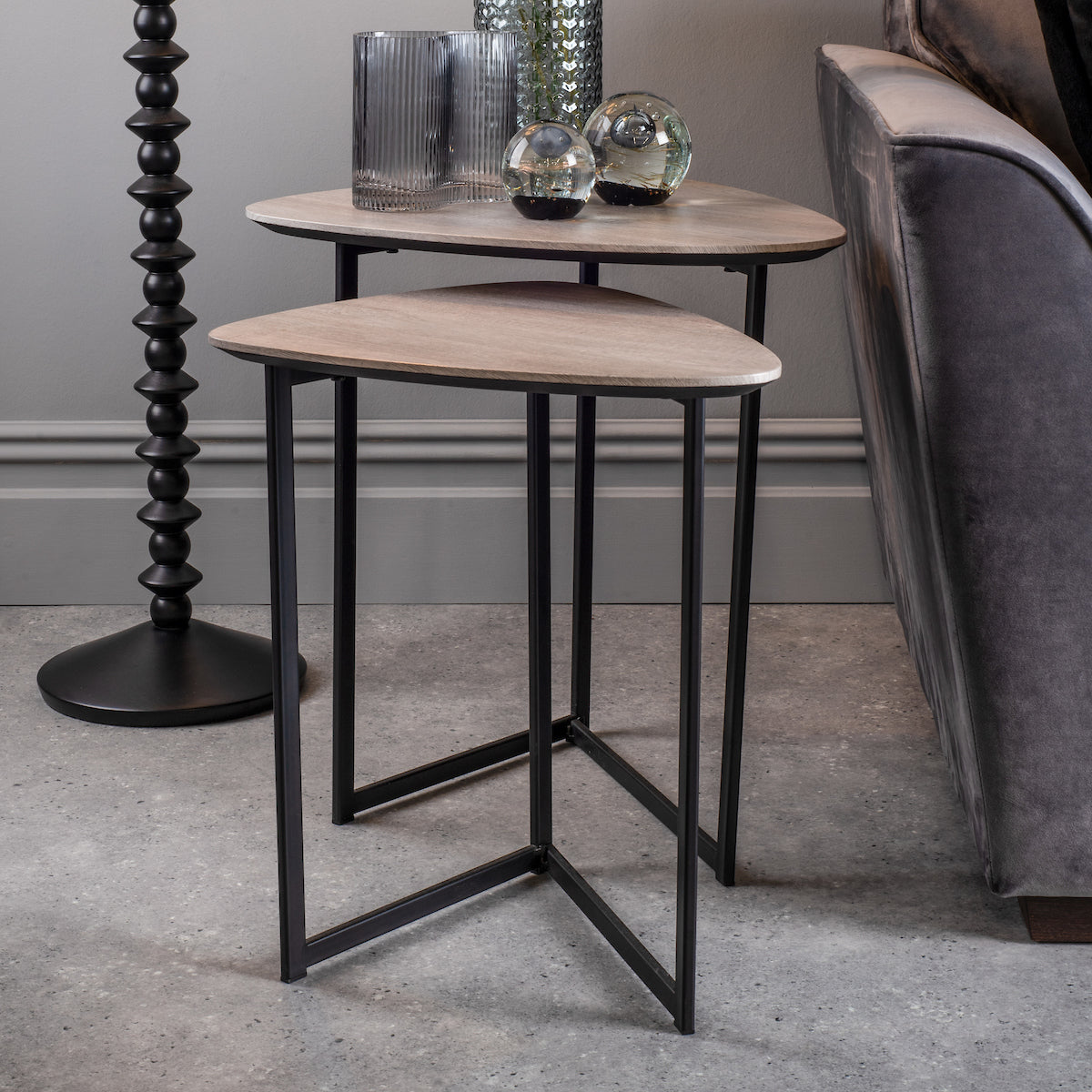 MIBELLO NEST OF 2 EGG SHAPED SIDE TABLES LIGHT OAK