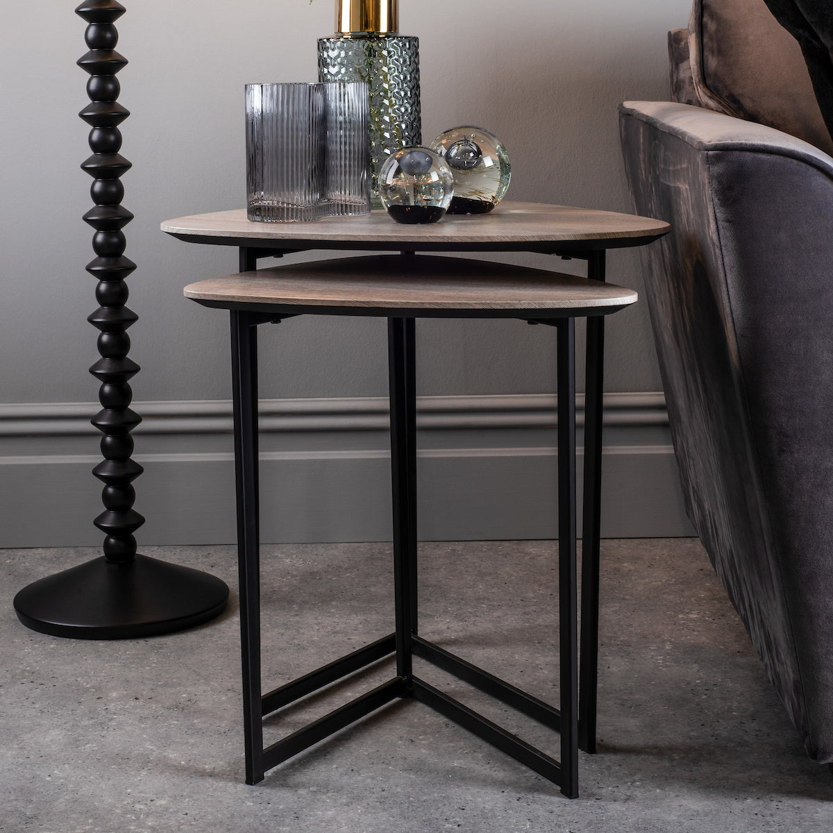 MIBELLO NEST OF 2 EGG SHAPED SIDE TABLES LIGHT OAK