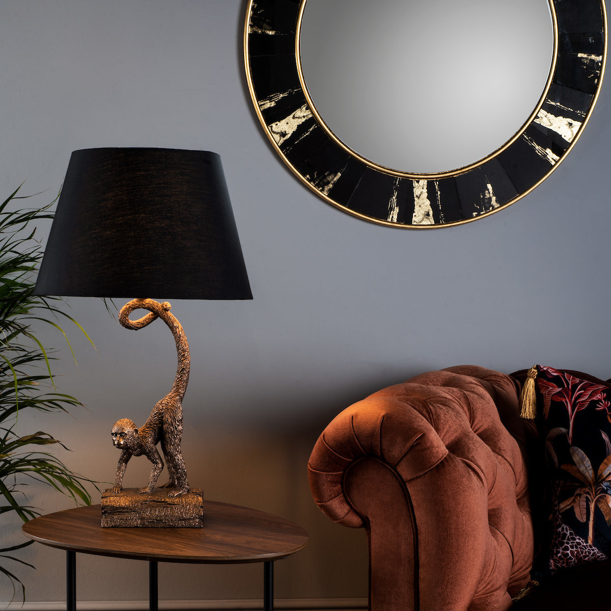 SIDONE ROUND DECORATIVE MIRROR BLACK/GOLD FOIL FRA