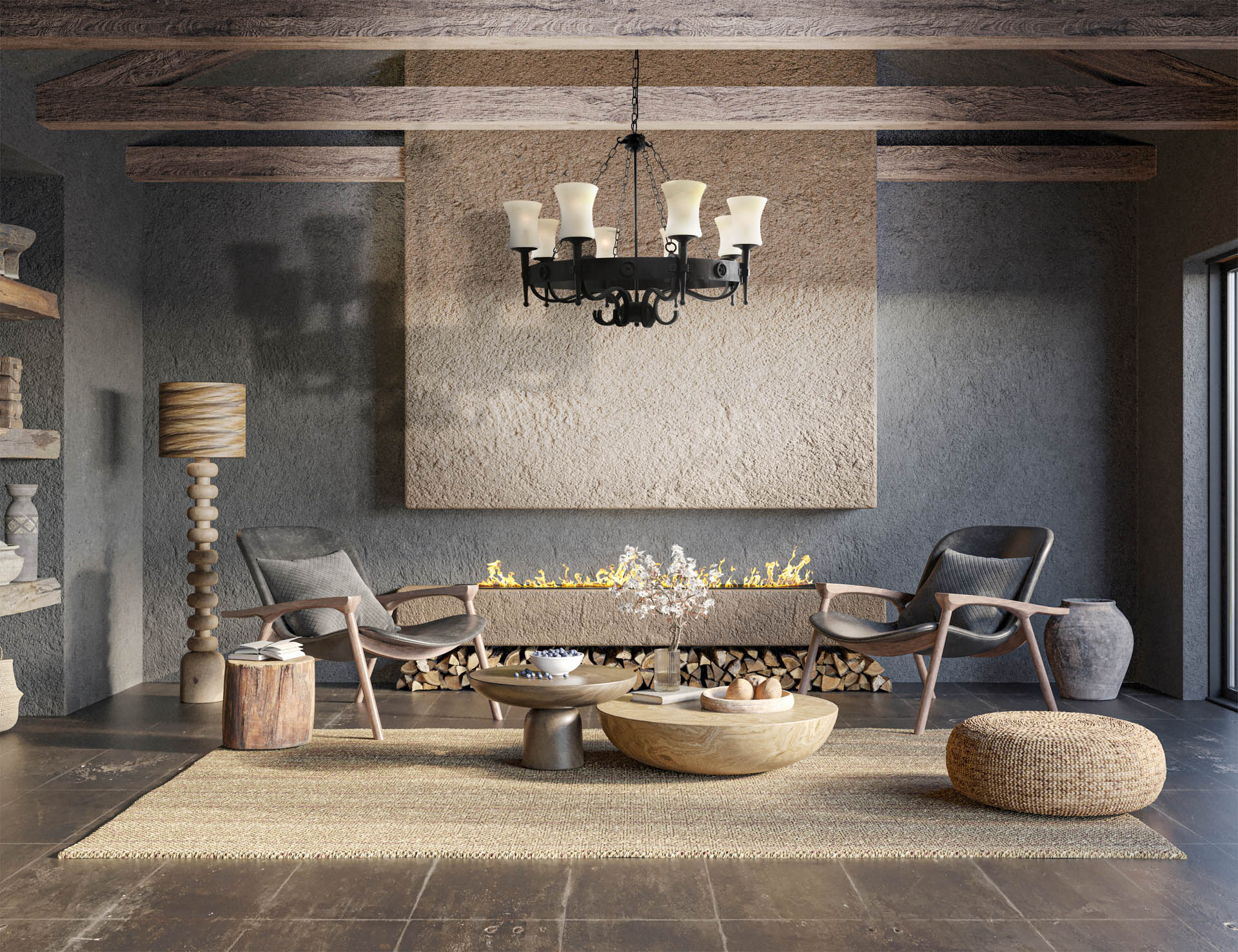 Cartwheel 8Lt Pendant - Black Metal & Sanded Glass Black / 8
