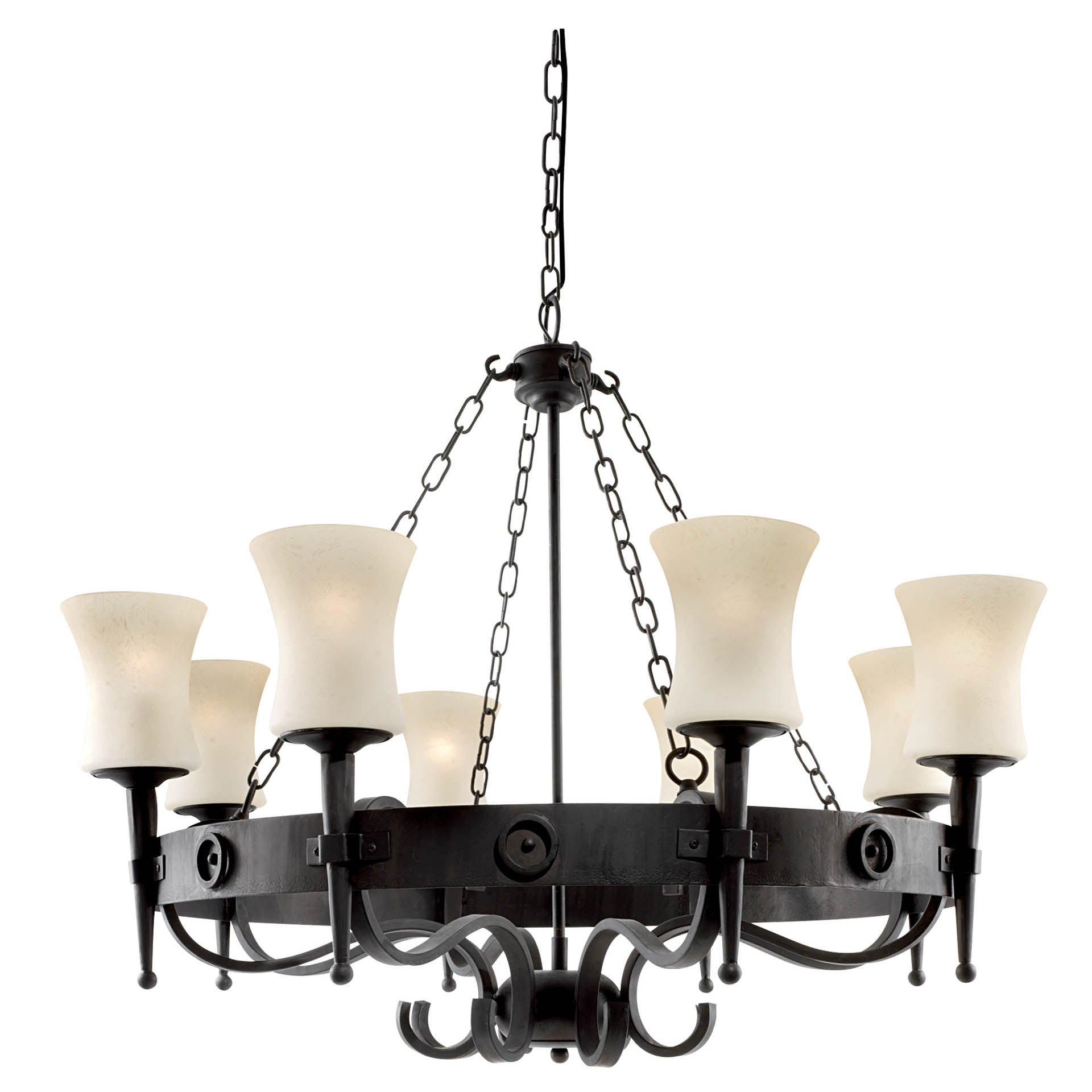 Cartwheel 8Lt Pendant - Black Metal & Sanded Glass