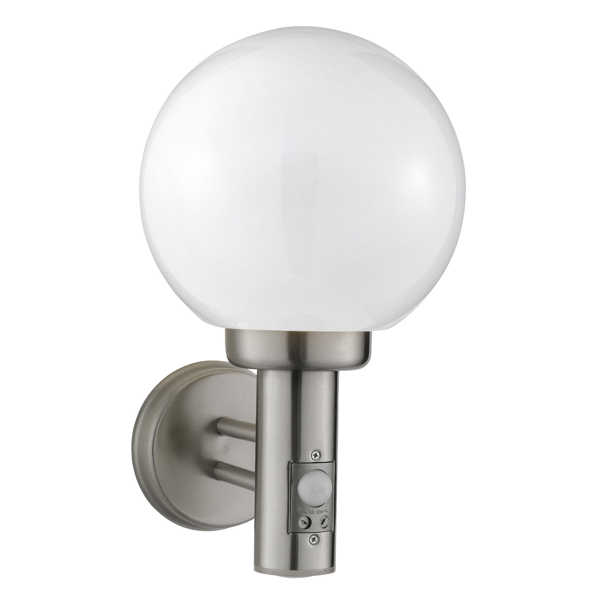 Orb Outdoor Wall Light- Stainless Steel, White Shade
