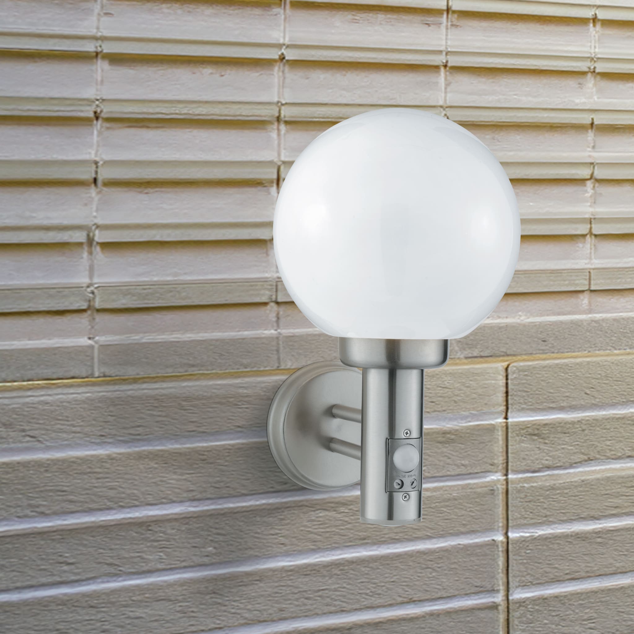 Orb Outdoor Wall Light- Stainless Steel, White Shade