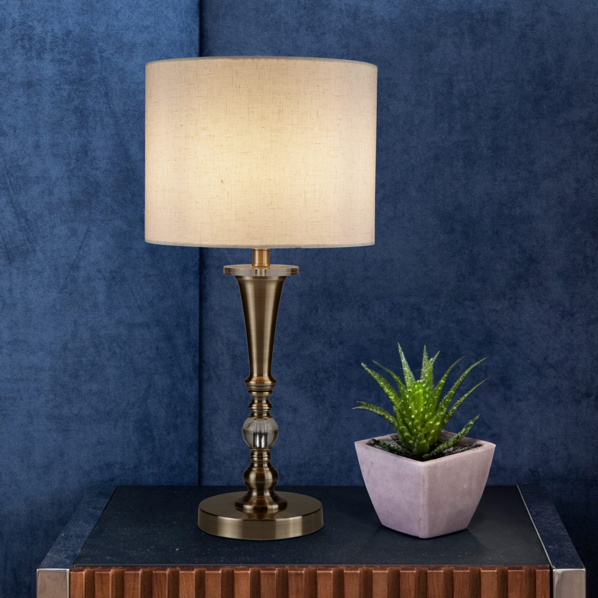 Oscar Table Lamp - Antique Brass Metal & Oatmeal Linen Shade