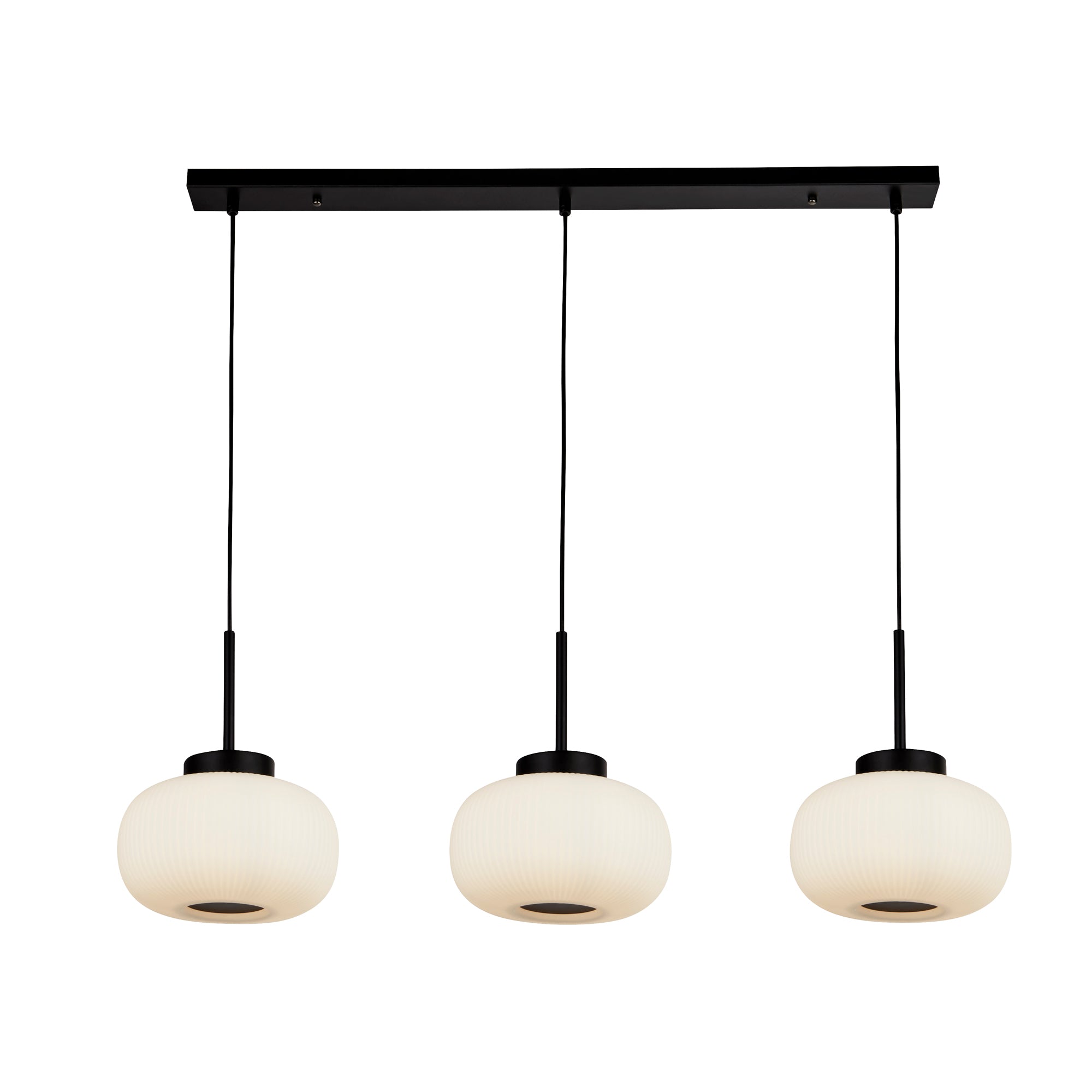 Lumina Bar Pendant - Black Metal & Opal Ribbed Glass