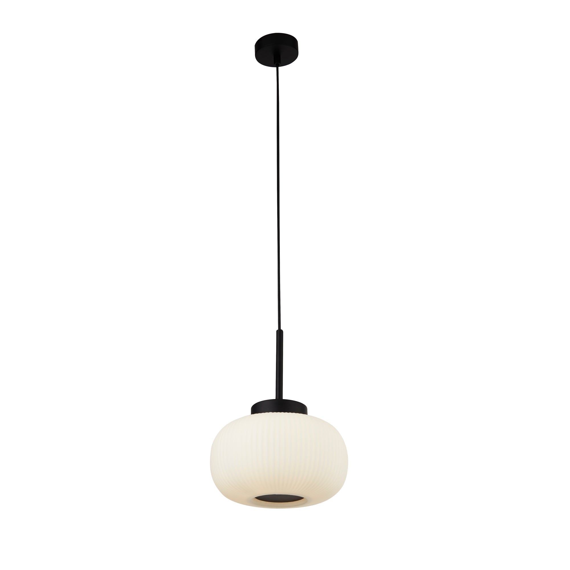 Lumina Pendant - Black Metal & Opal Ribbed Glass