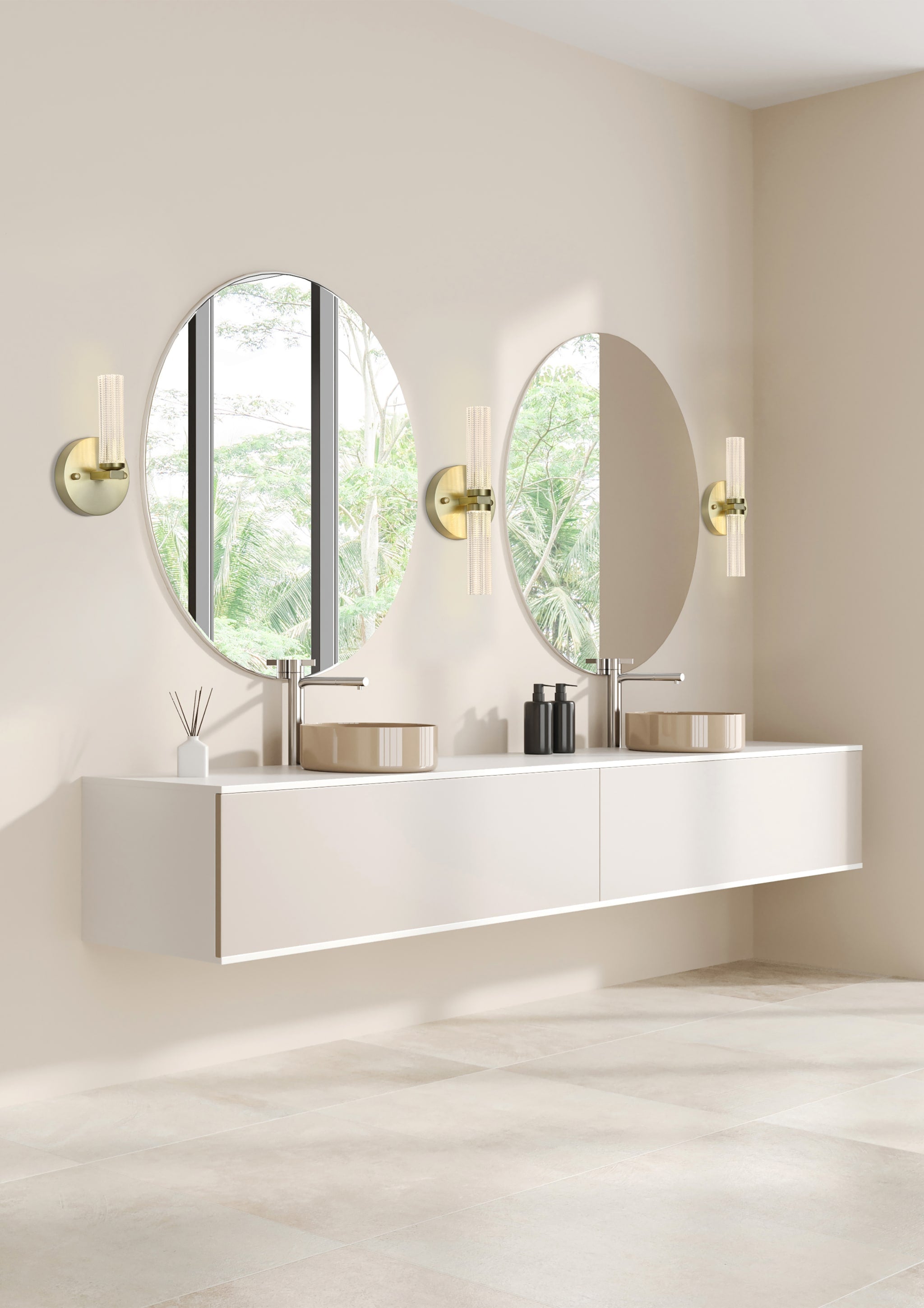 Aberdeen LED Up/Down Wall Light, Satin Brass Metal with Clea