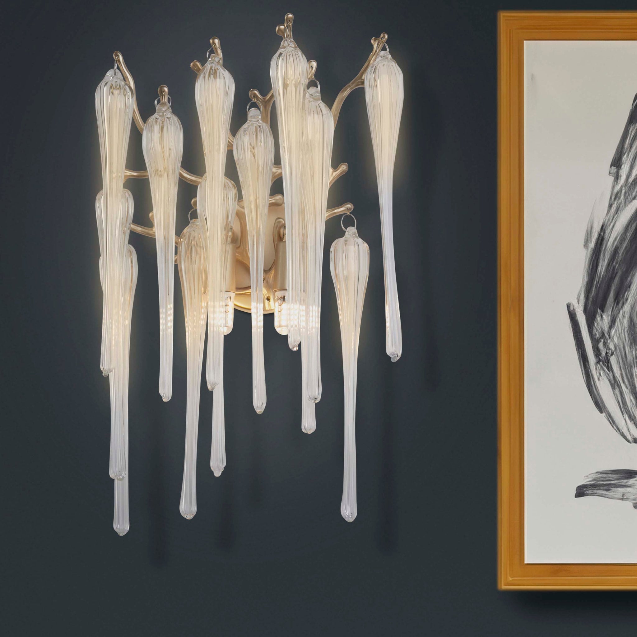 Heritage 2Lt Wall Light, Gold Metal and Clear Glass Drops