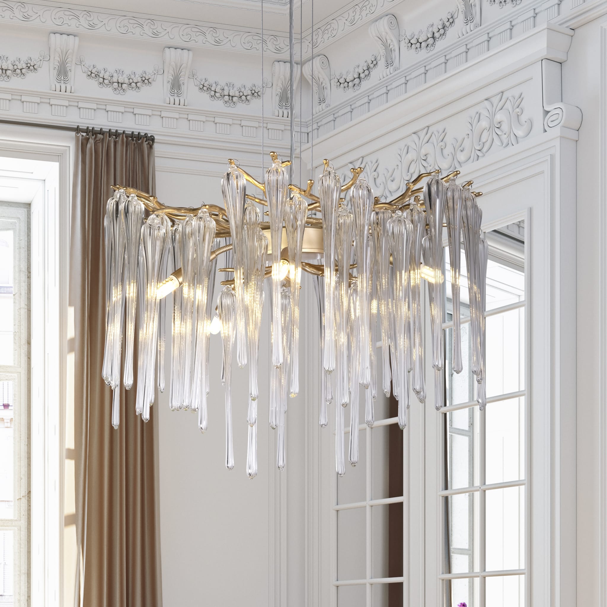 Heritage 5Lt Pendant, Gold Metal and Clear Glass Drops