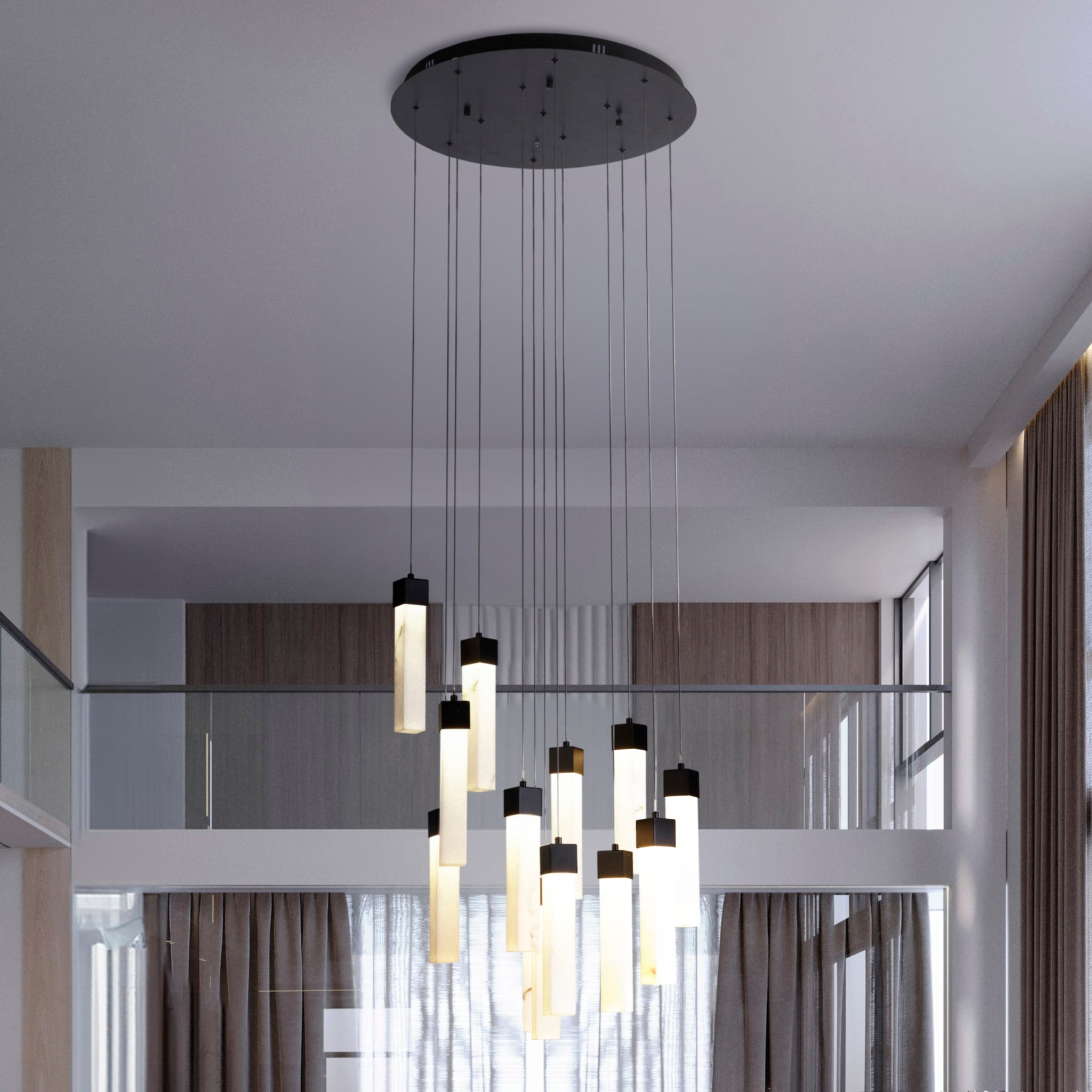 Moonbeam 13Lt Pendant, Black Metal & Marbleised Resin
