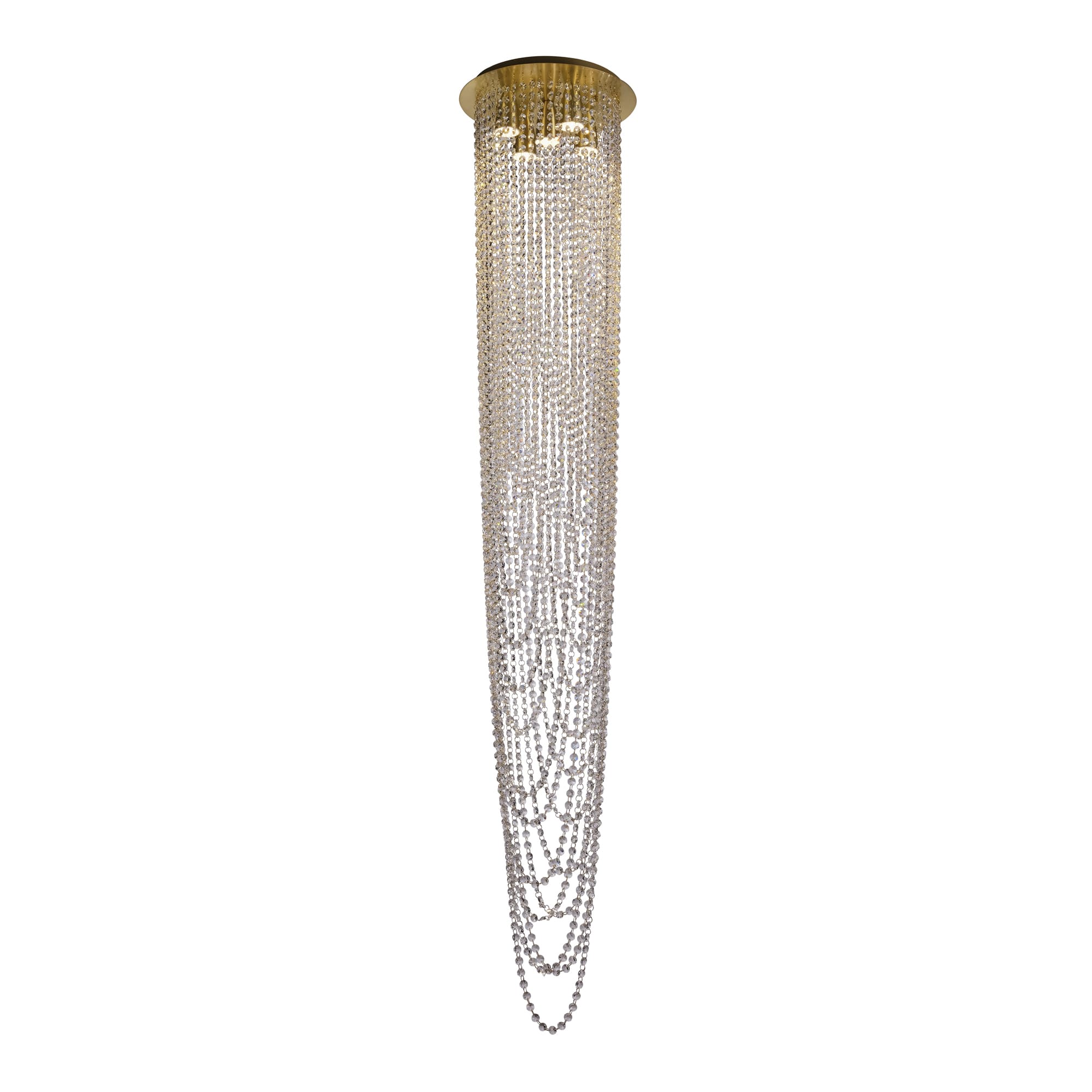 Swoop 5LT Pendant, Satin Brass & Clear Crystal