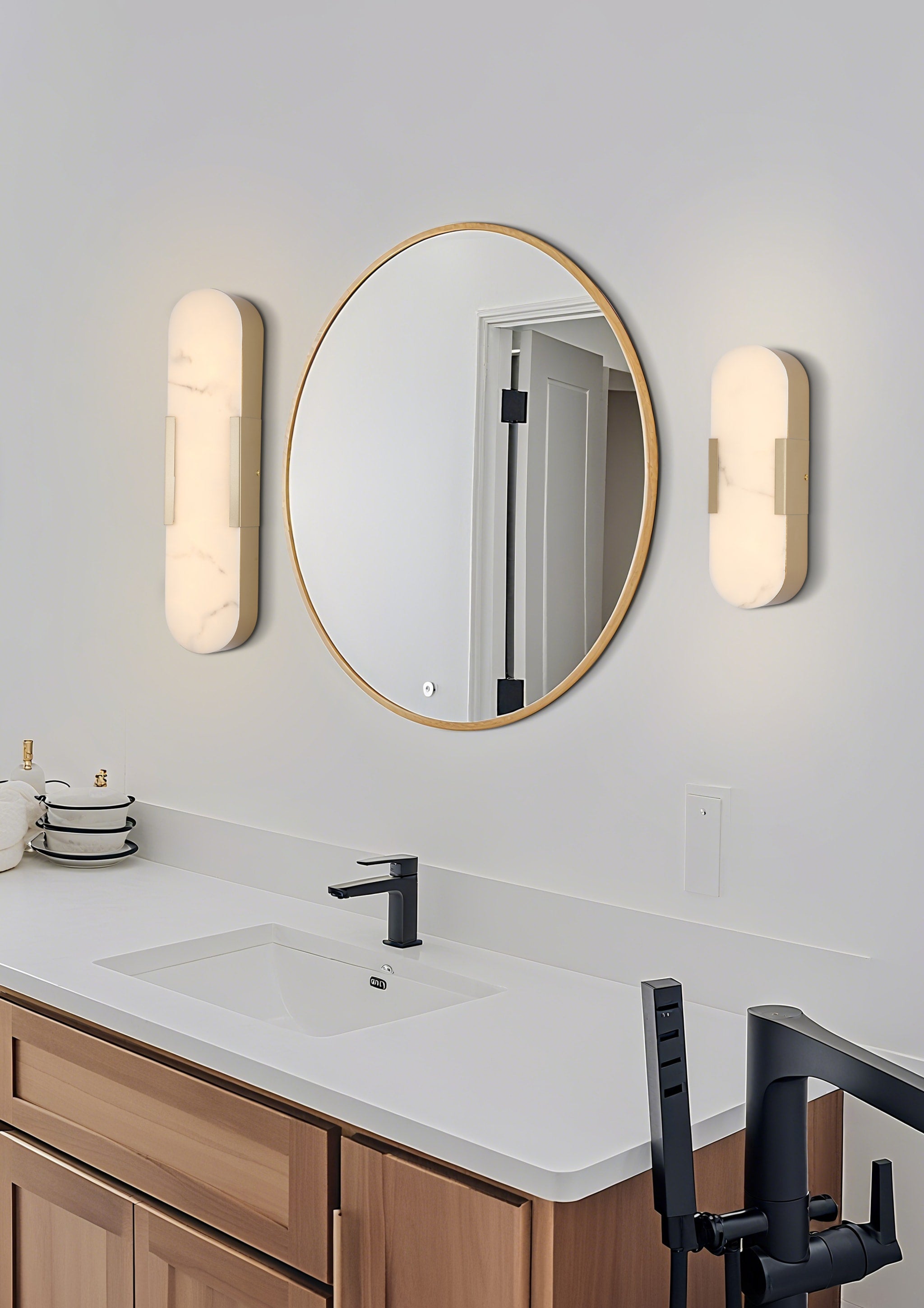 Opaline LED Wall Light, Matt Gold Metal with Marble Resin