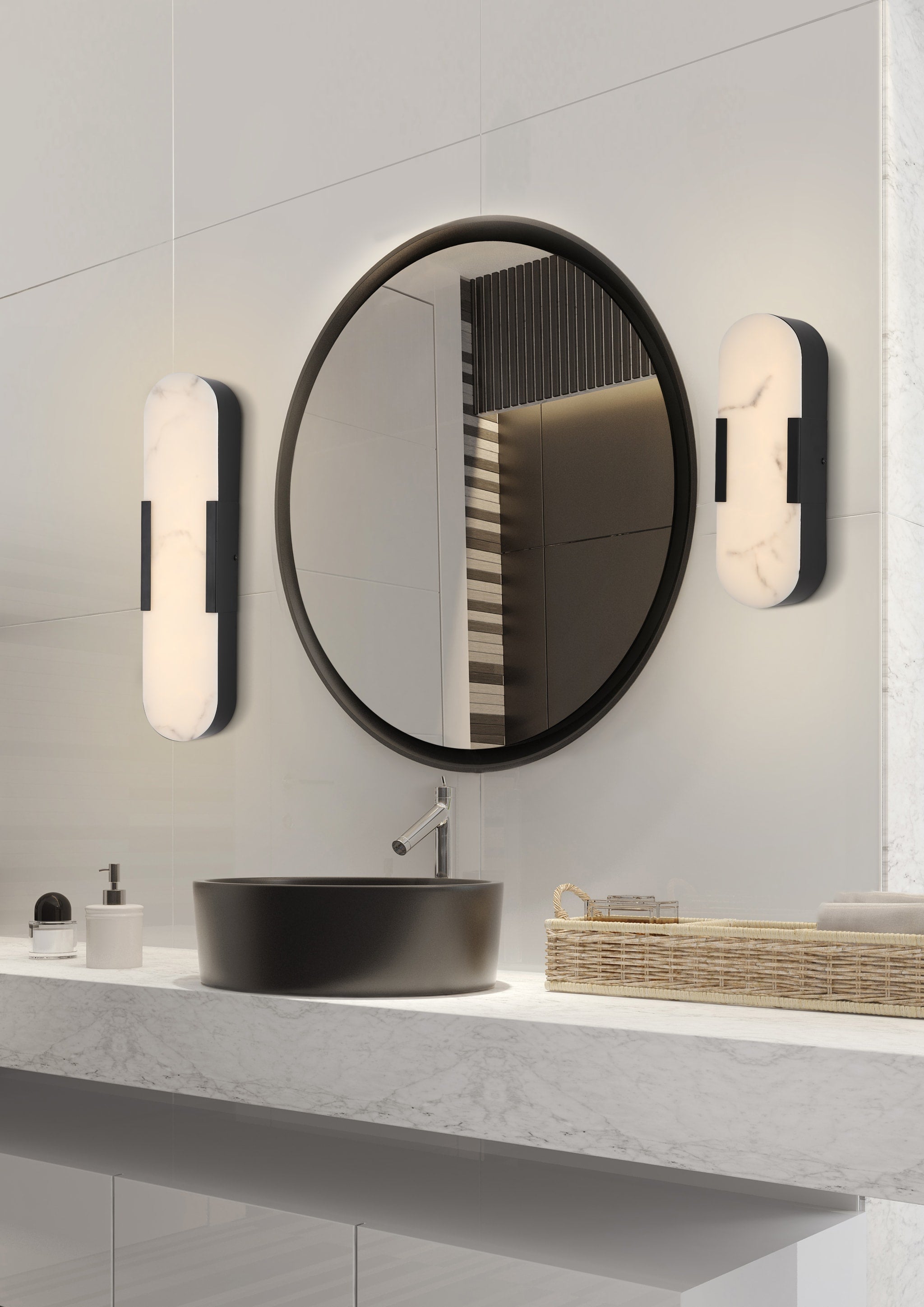 Opaline LED Wall Light, Matt Black Metal with Marble Resin