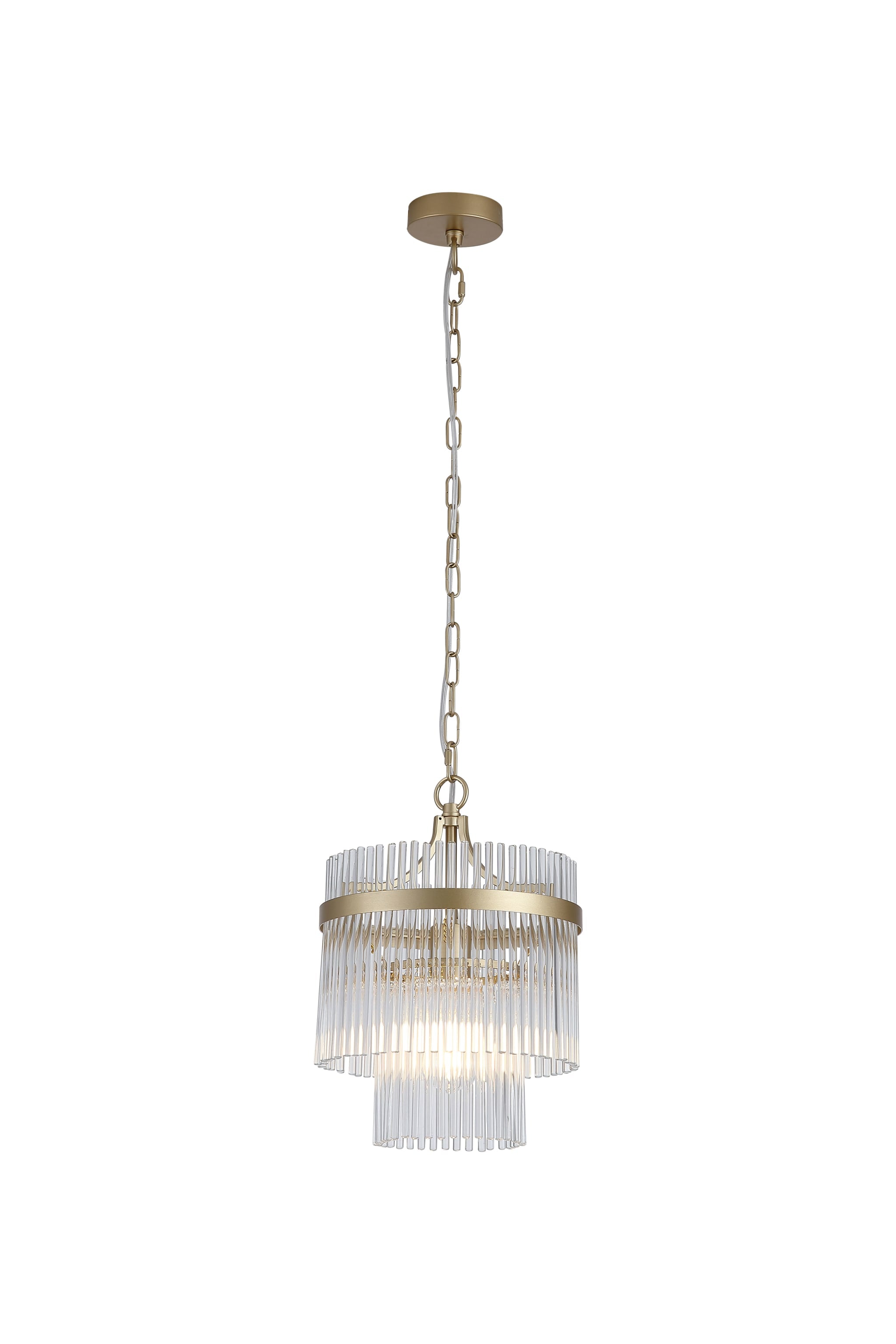 Lara 1Lt Pendant, Gold Metal with Clear Glass Rods
