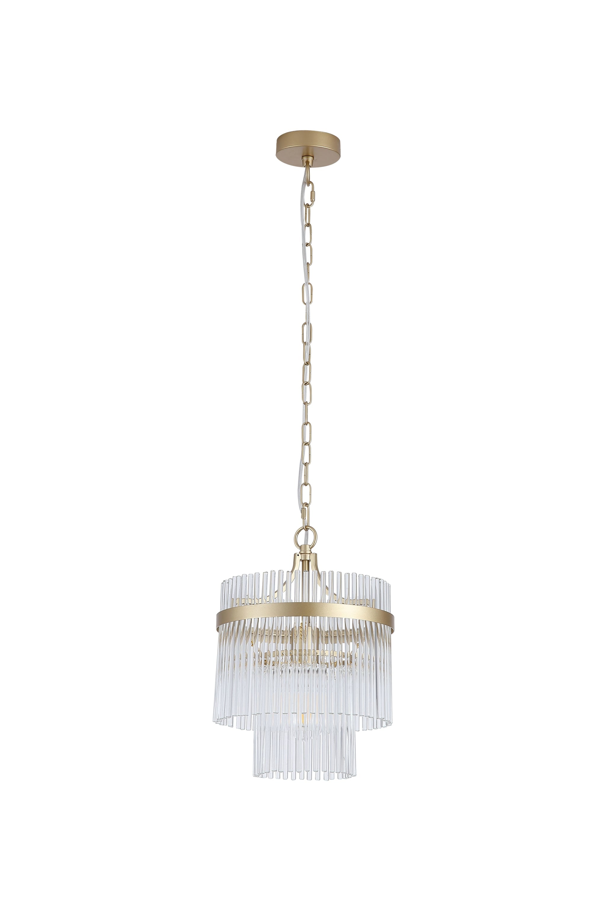 Lara 1Lt Pendant, Gold Metal with Clear Glass Rods