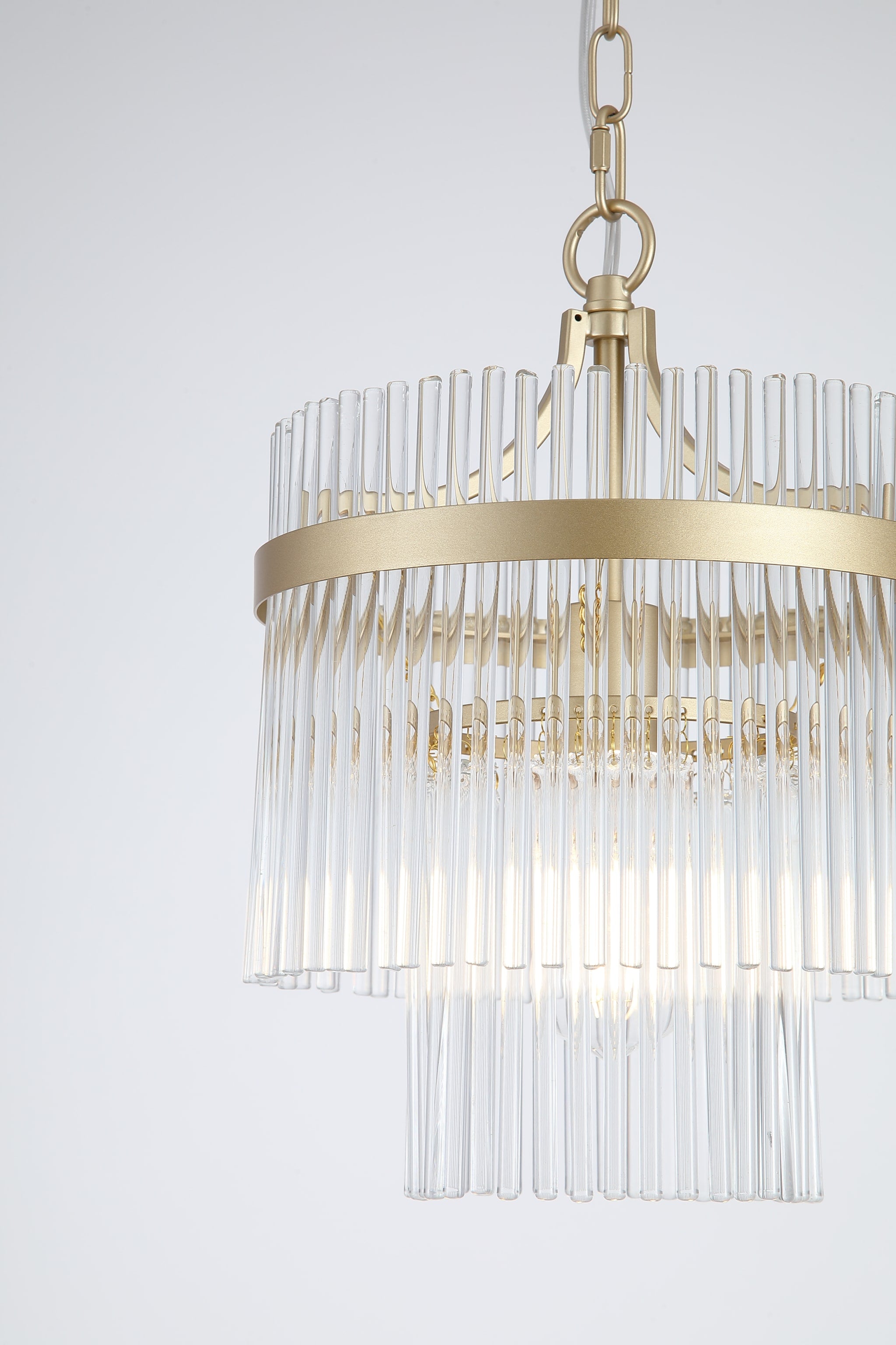 Lara 1Lt Pendant, Gold Metal with Clear Glass Rods