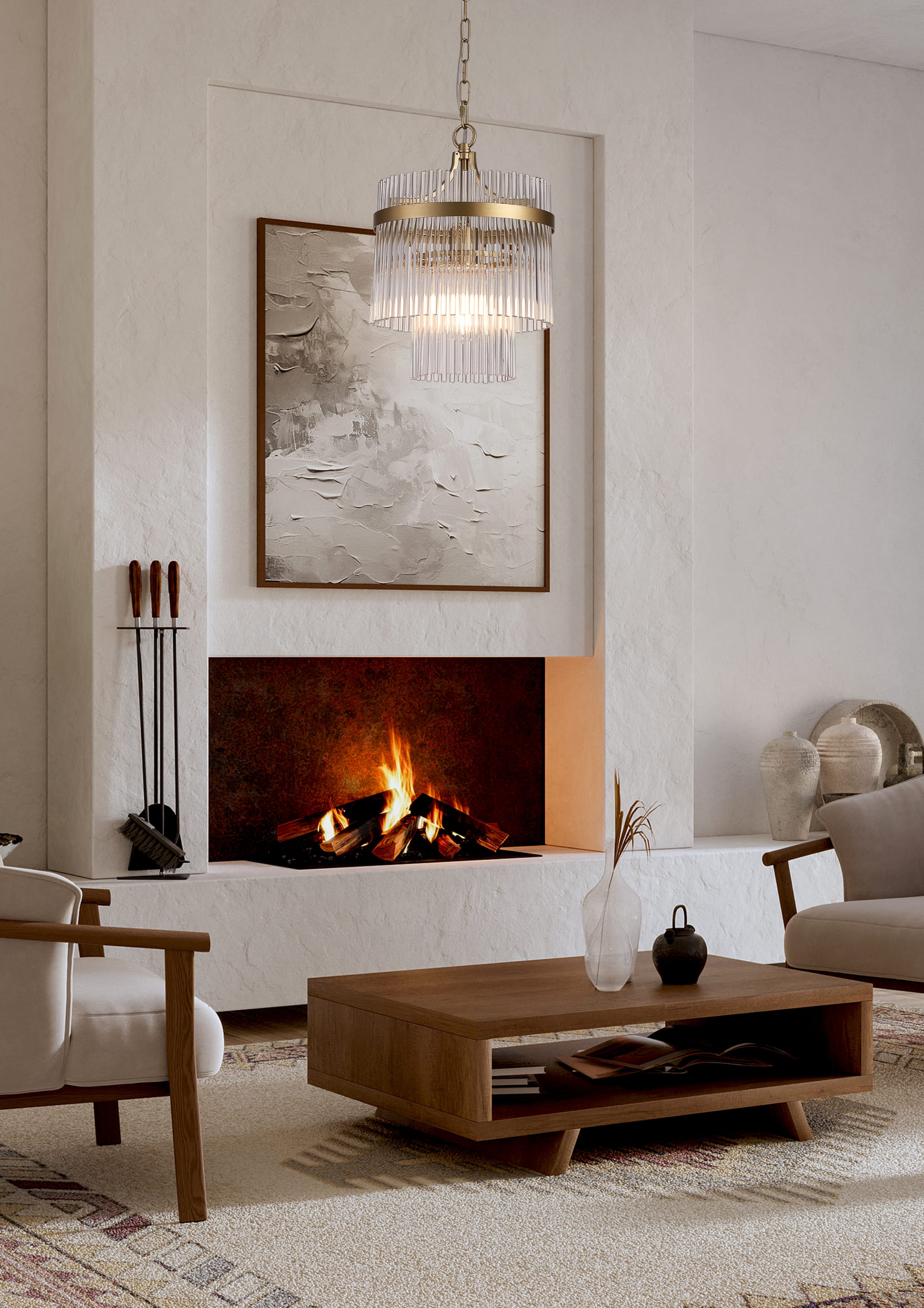 Lara 1Lt Pendant, Gold Metal with Clear Glass Rods