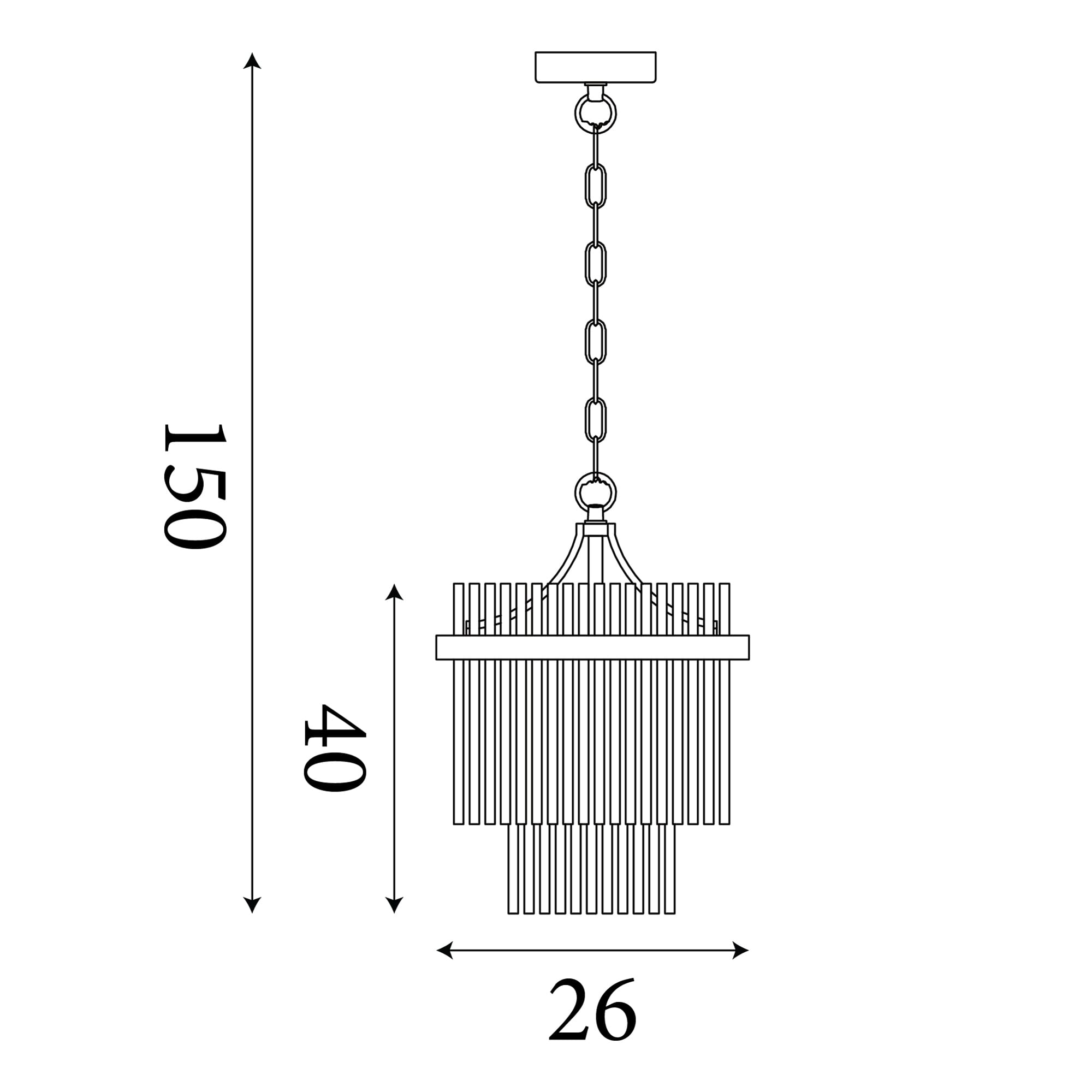Lara 1Lt Pendant, Gold Metal with Clear Glass Rods