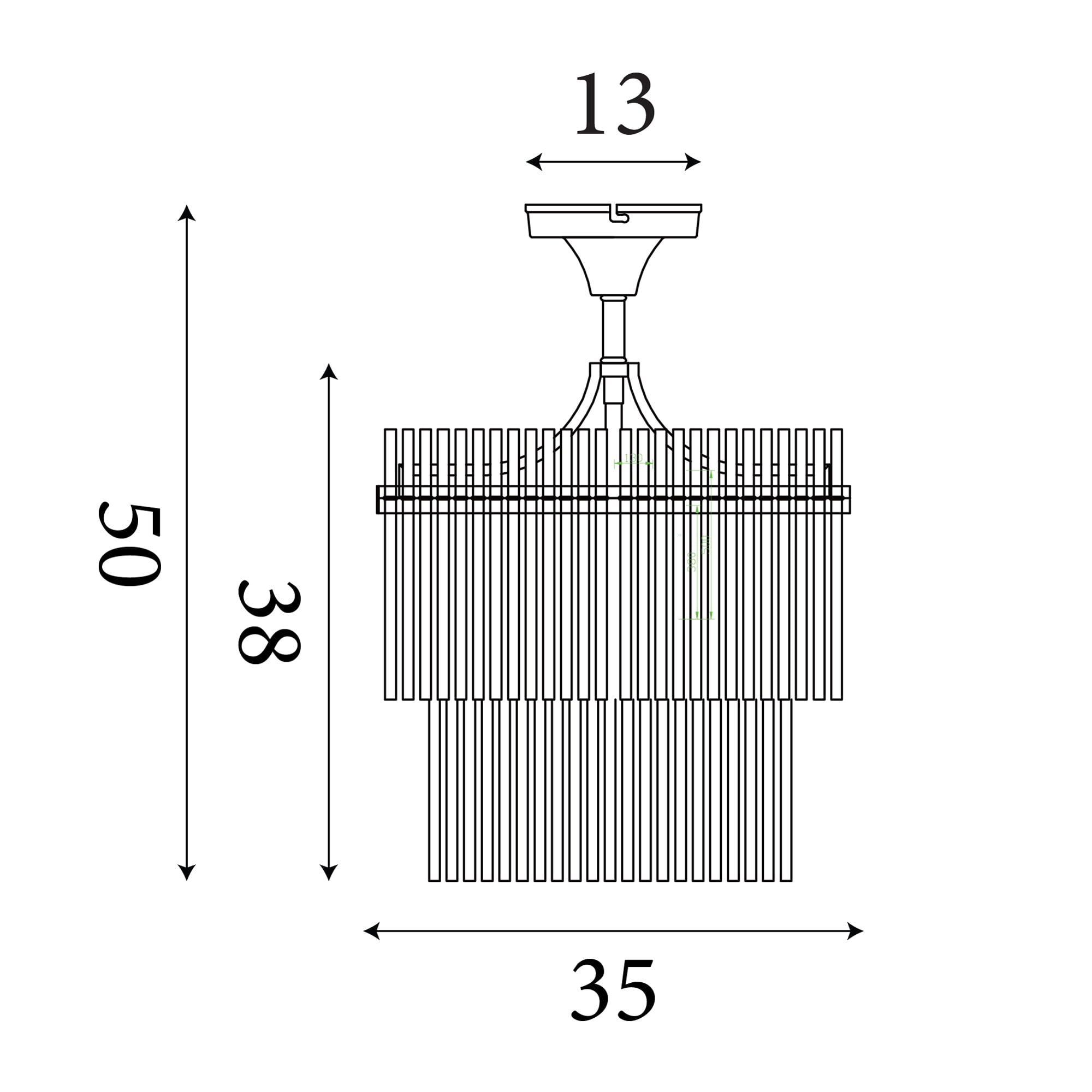 Lara 3Lt Semi Flush - Gold Metal, Clear Glass Rods