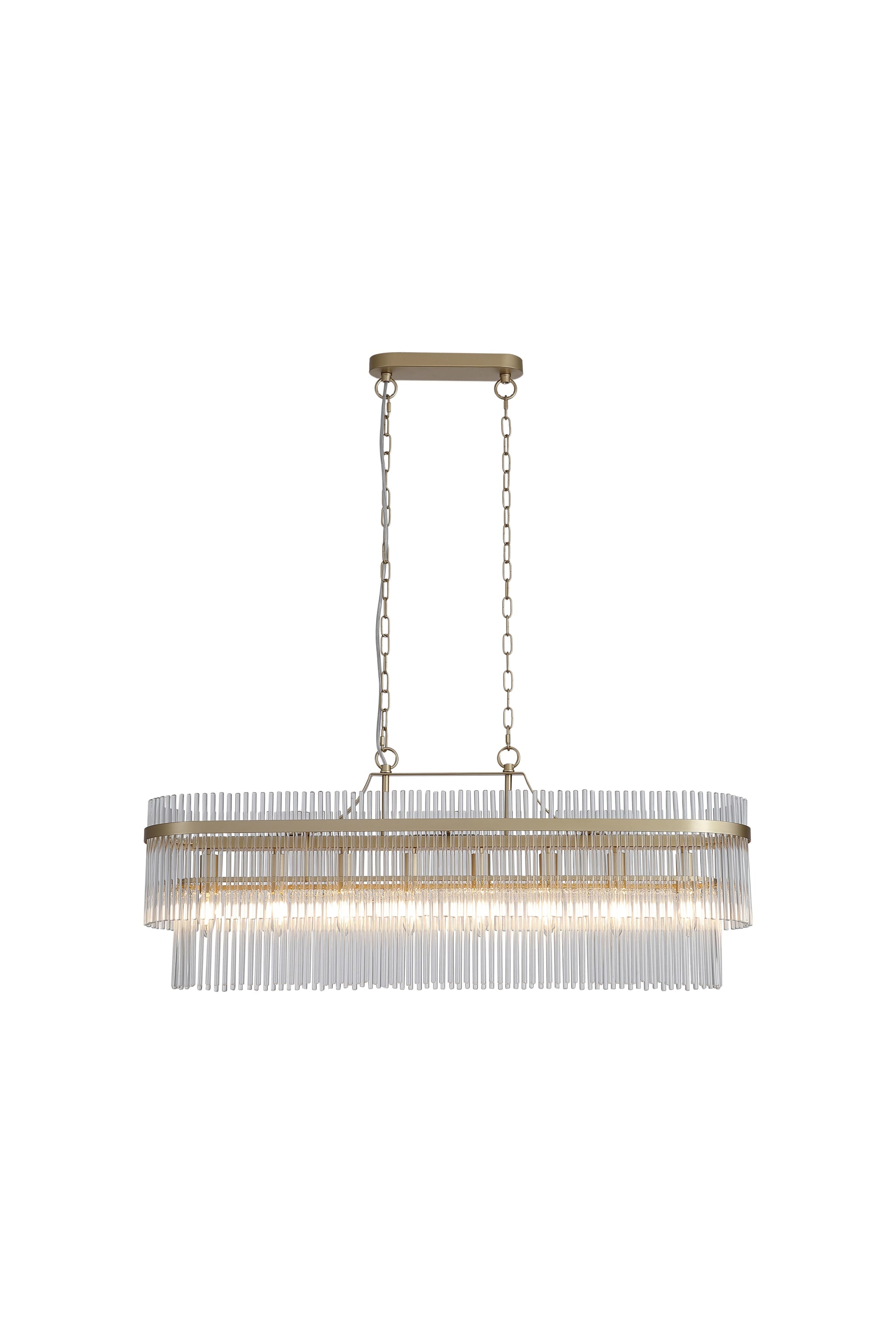 Lara 8Lt  Oval Pendant - Gold Metal & Clear Glass Rods