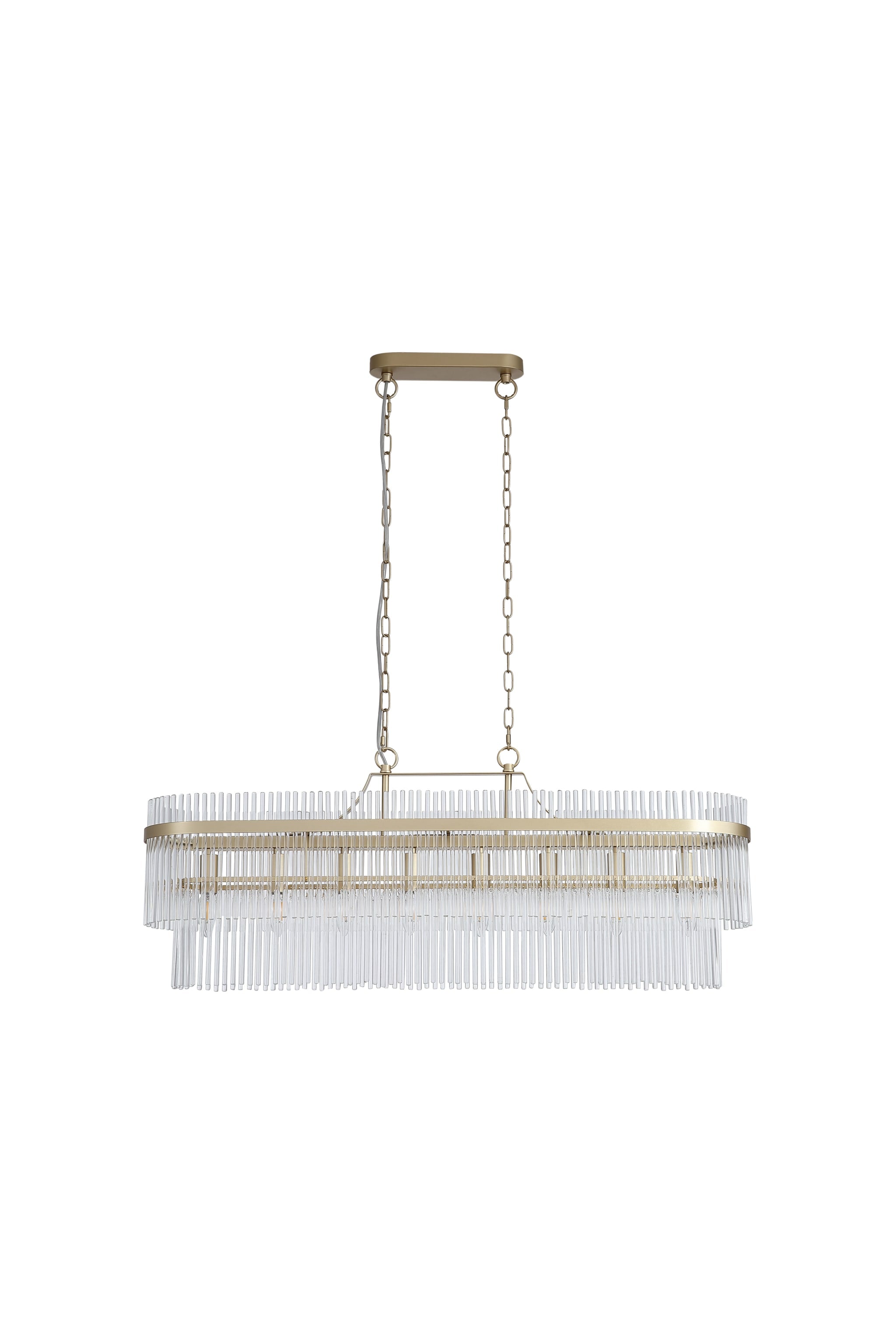 Lara 8Lt  Oval Pendant - Gold Metal & Clear Glass Rods