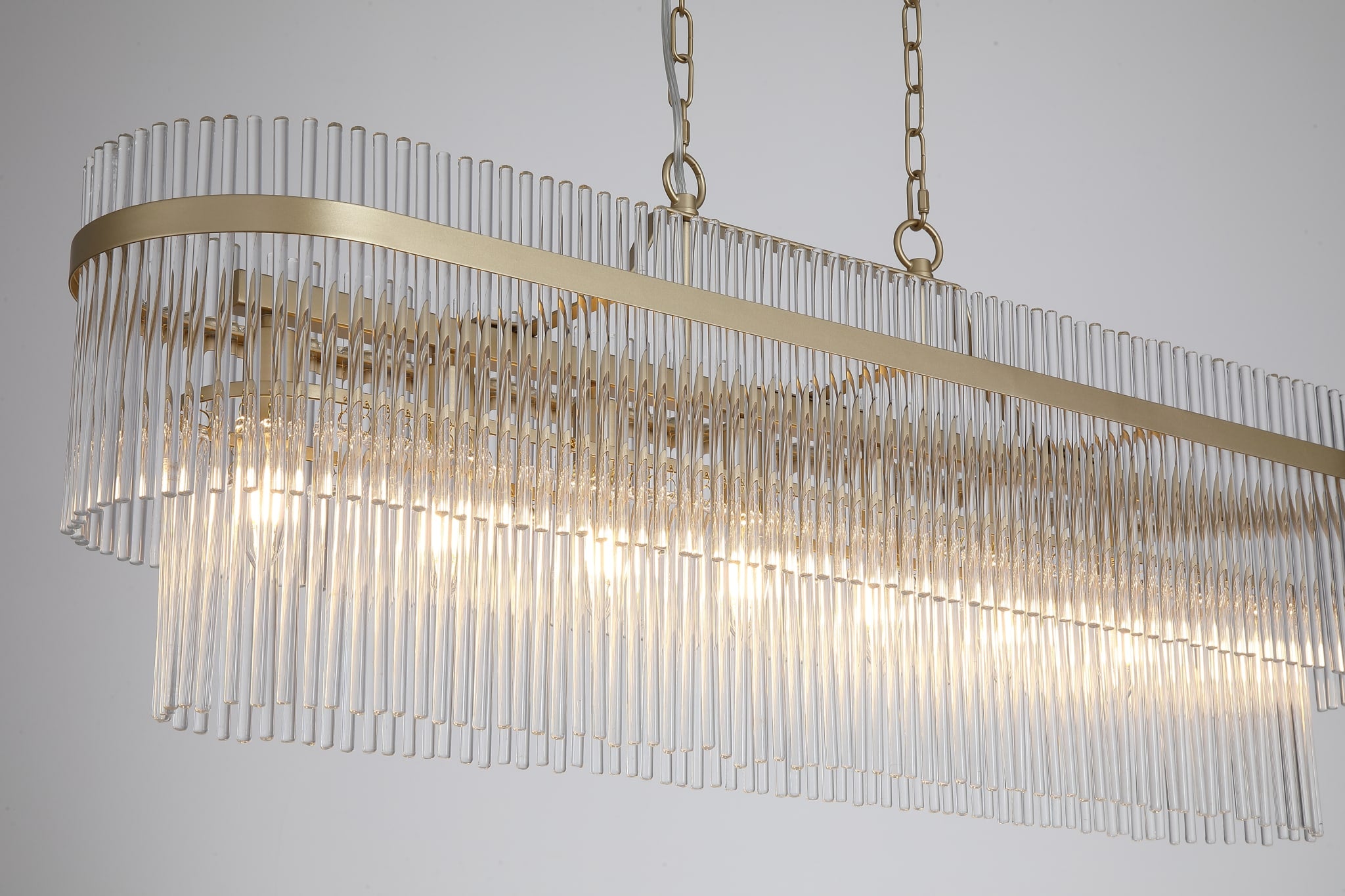 Lara 8Lt  Oval Pendant - Gold Metal & Clear Glass Rods