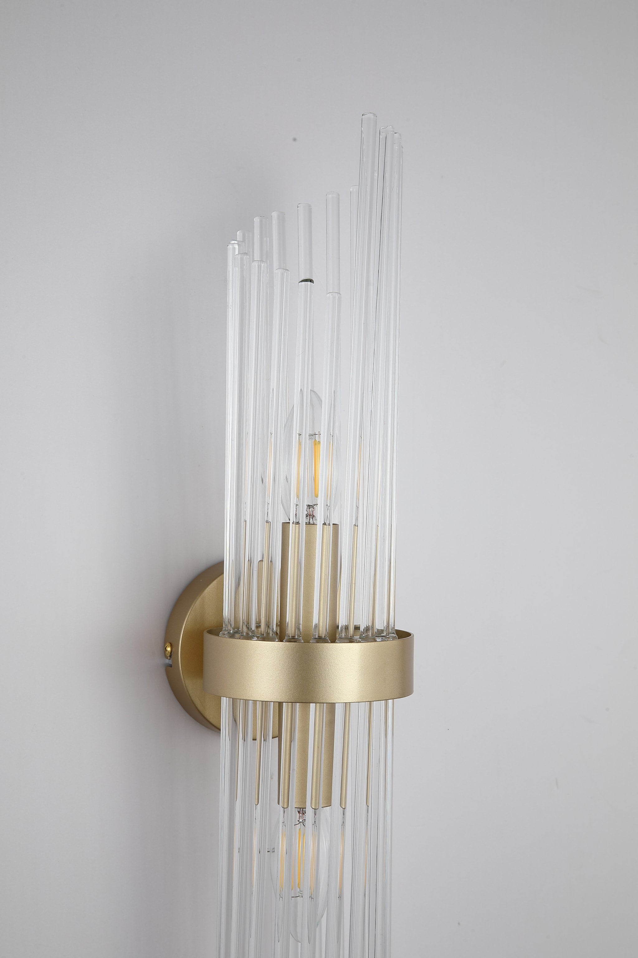 Lara 2Lt Wall Light - Gold Metal & Clear Glass Rods