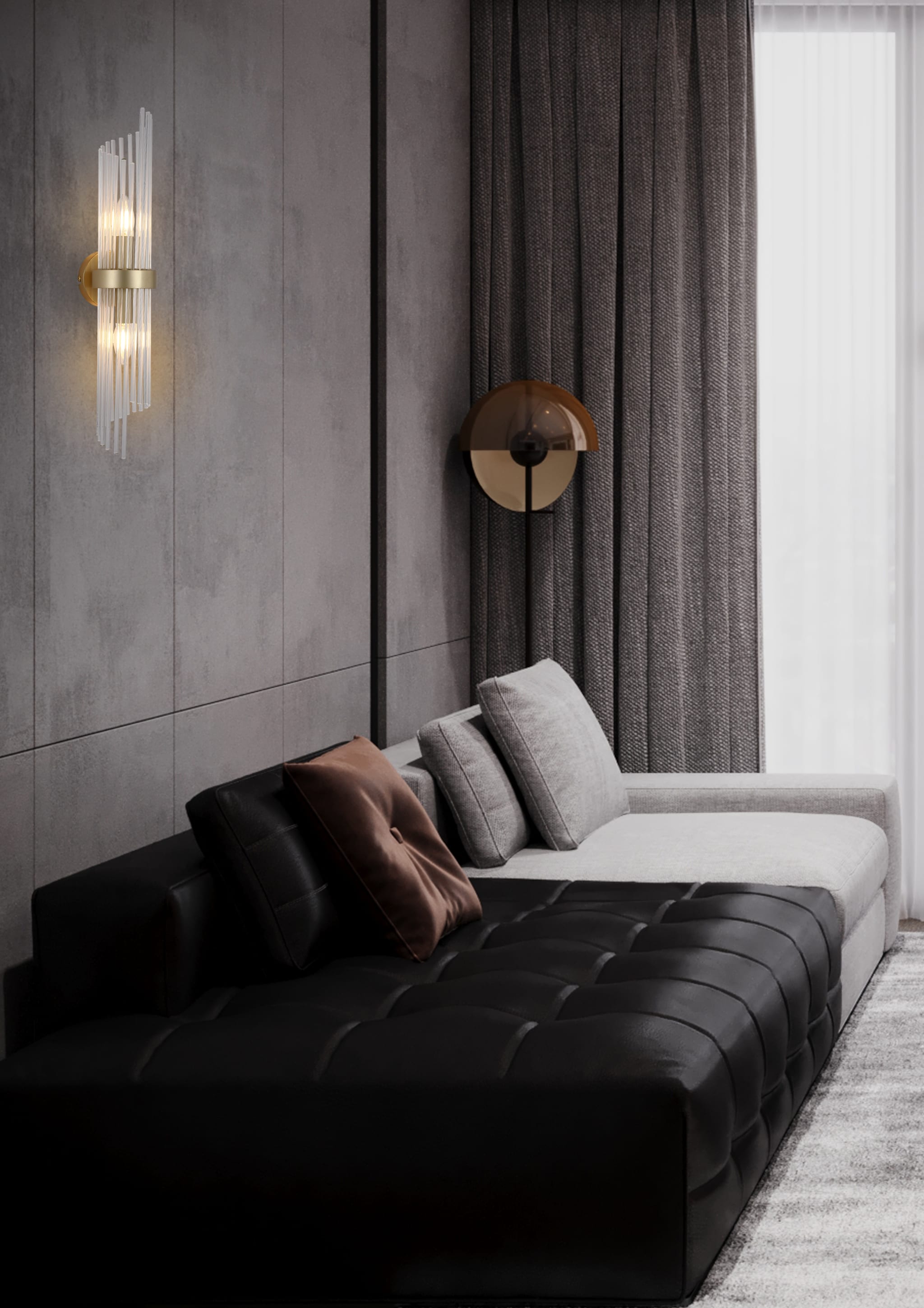 Lara 2Lt Wall Light - Gold Metal & Clear Glass Rods