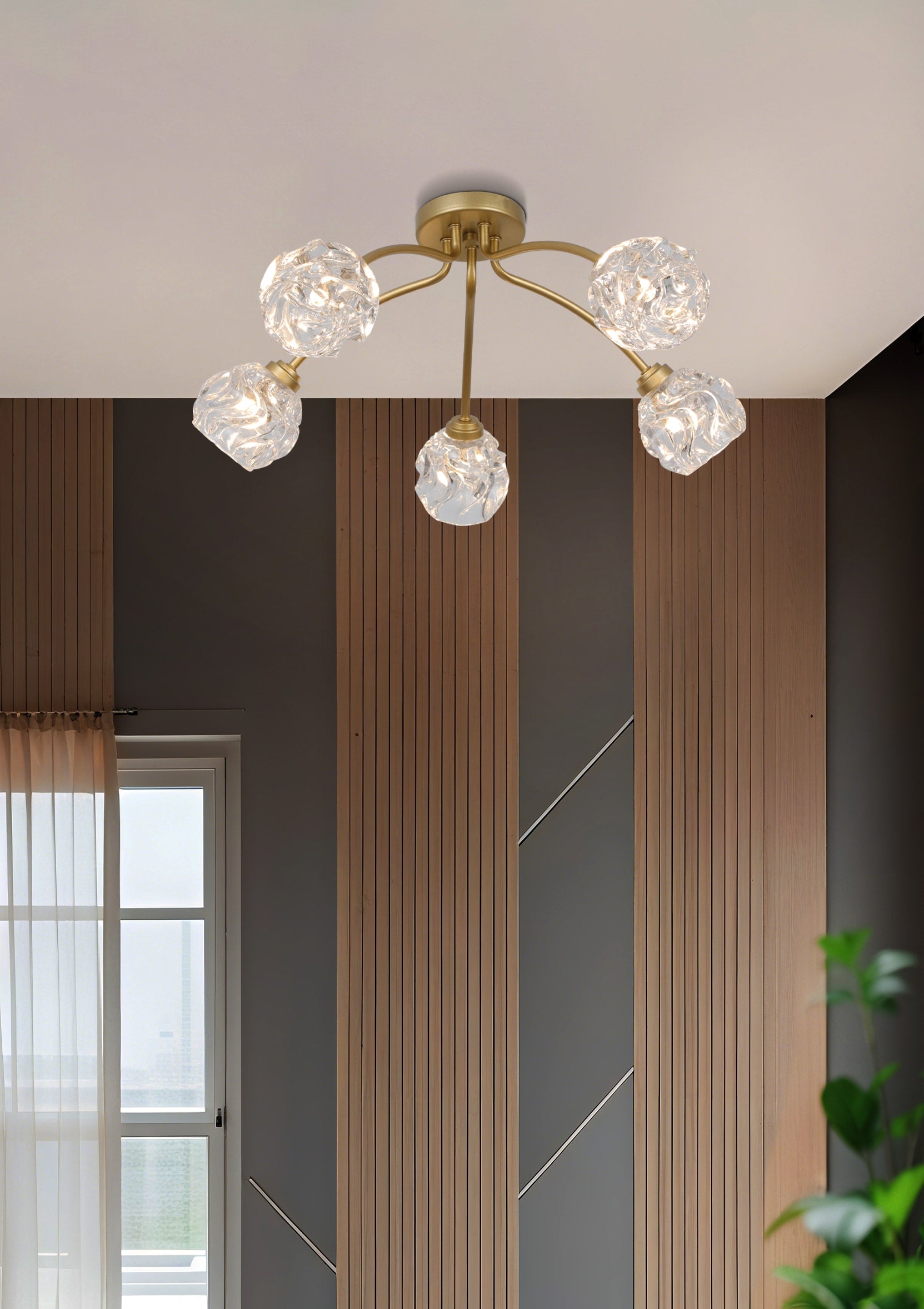 Astral 5Lt Flush, Gold Metal With Glass Shades
