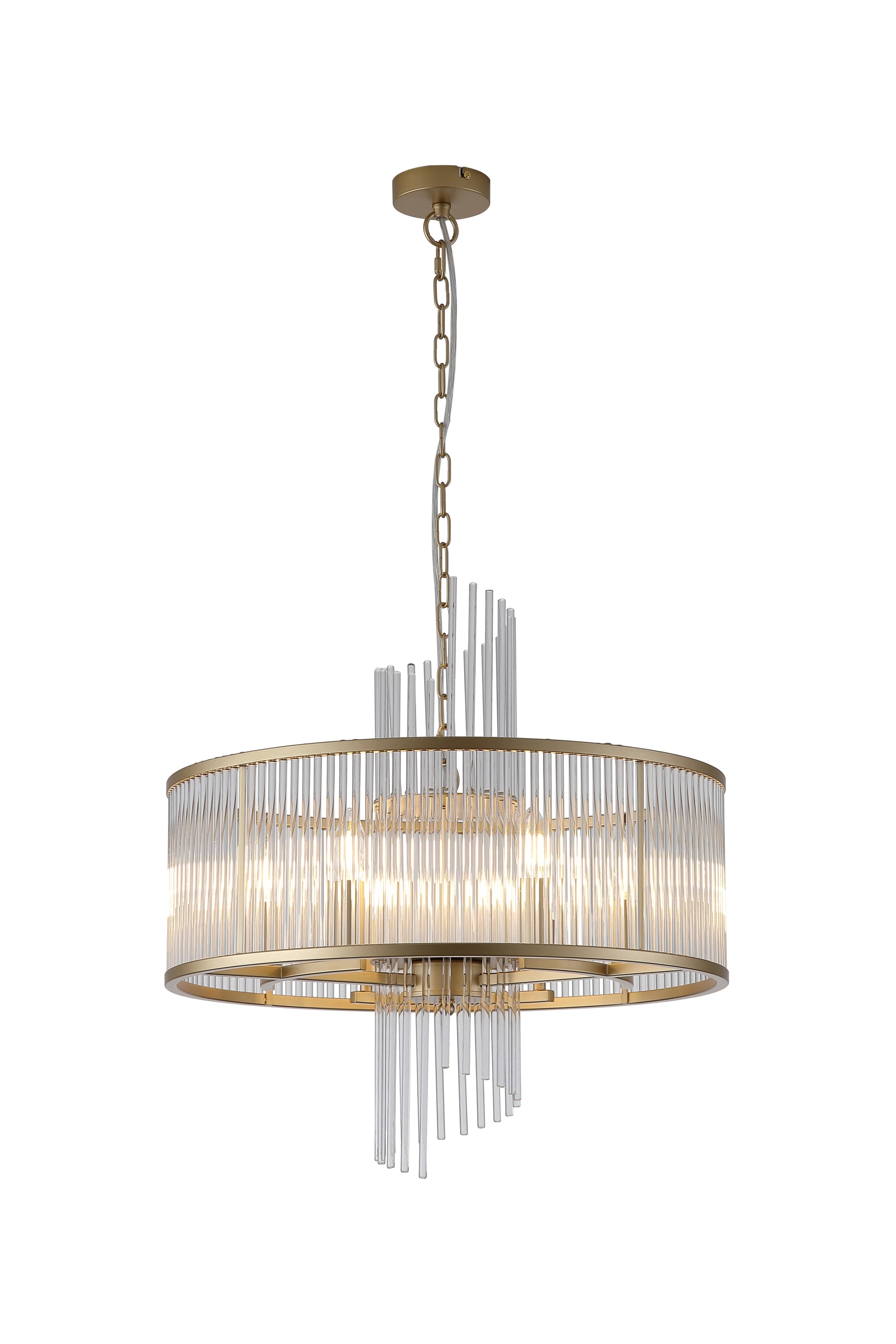 Lara 6Lt Pendant, Gold metal with clear glass rods