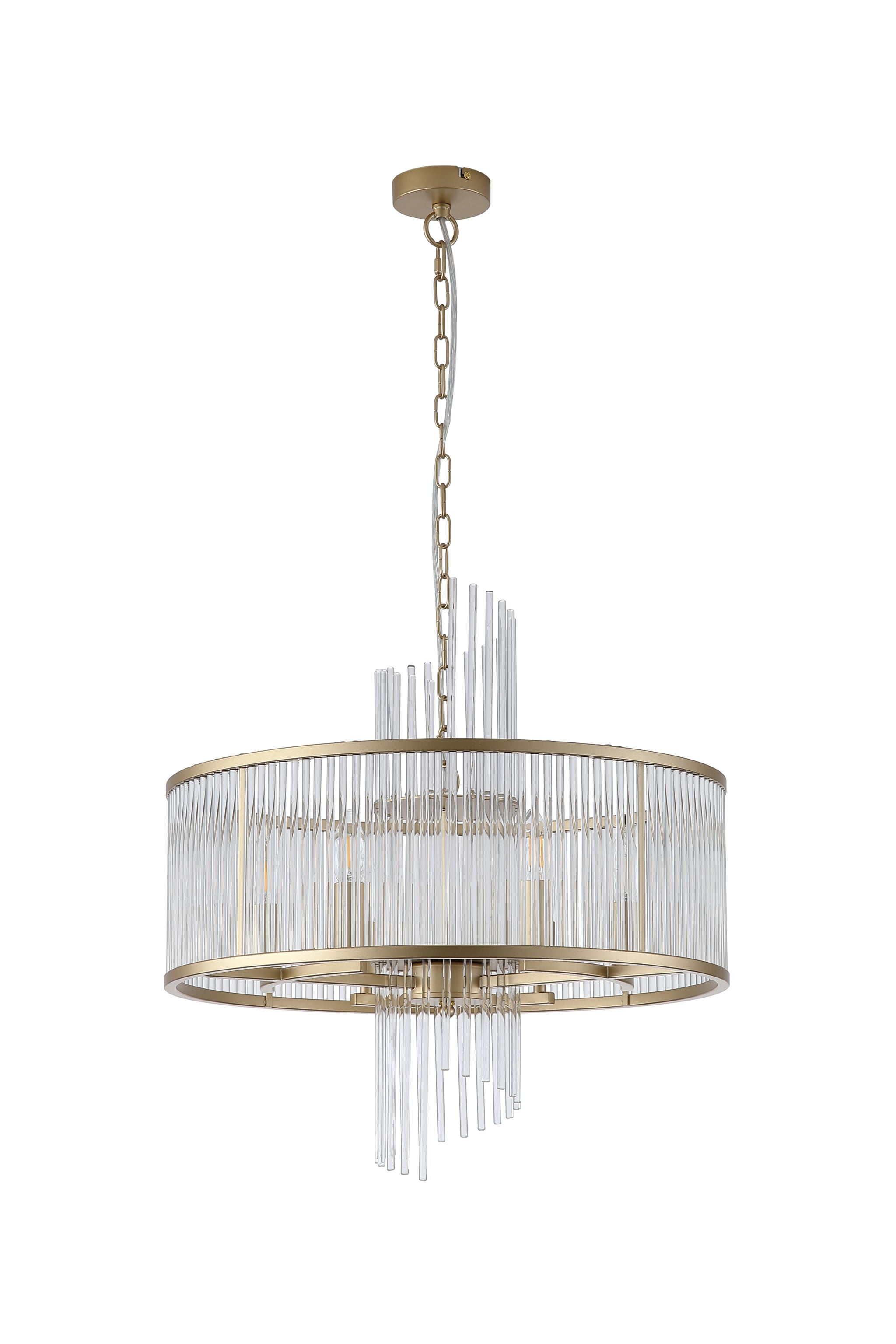 Lara 6Lt Pendant, Gold metal with clear glass rods