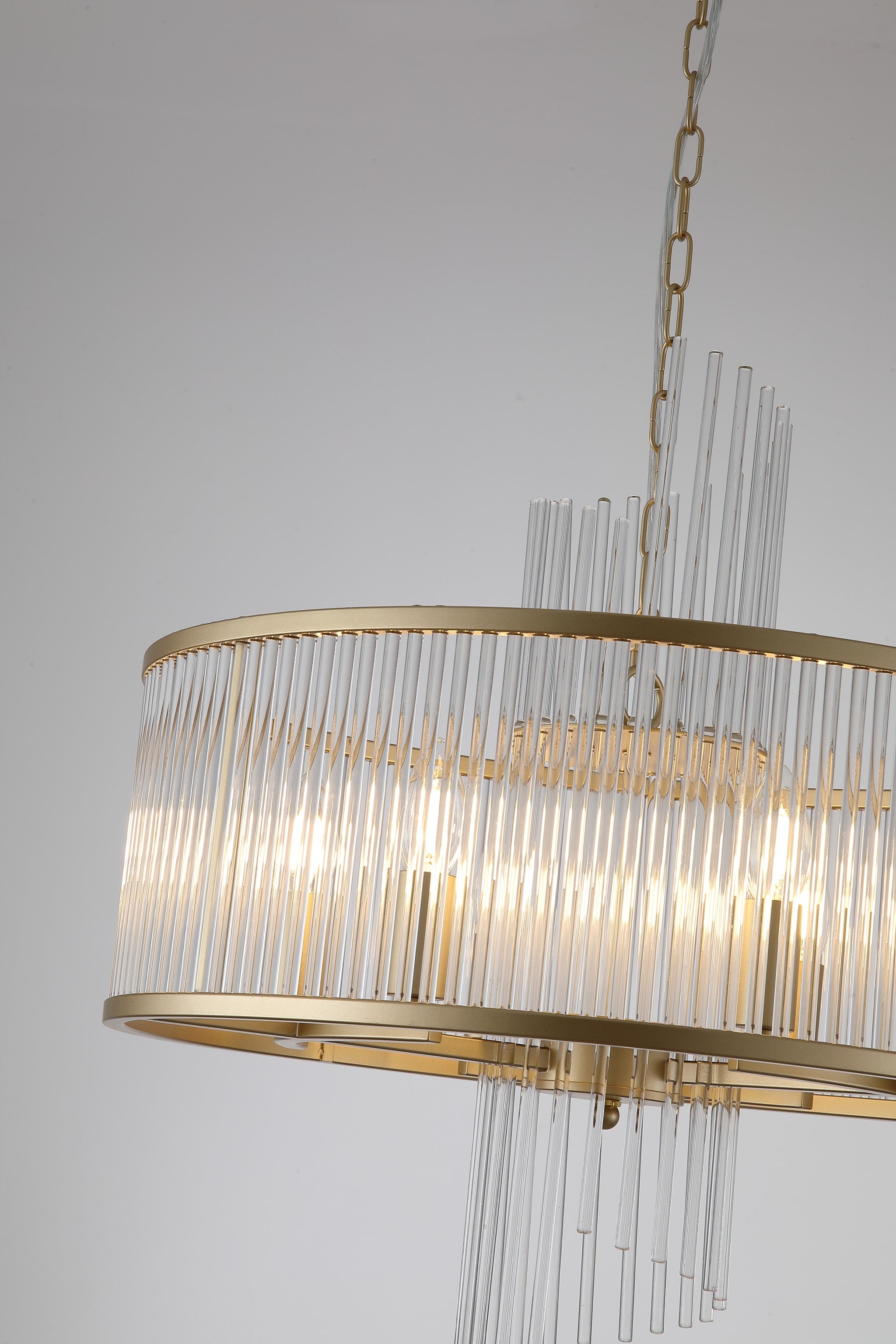 Lara 6Lt Pendant, Gold metal with clear glass rods