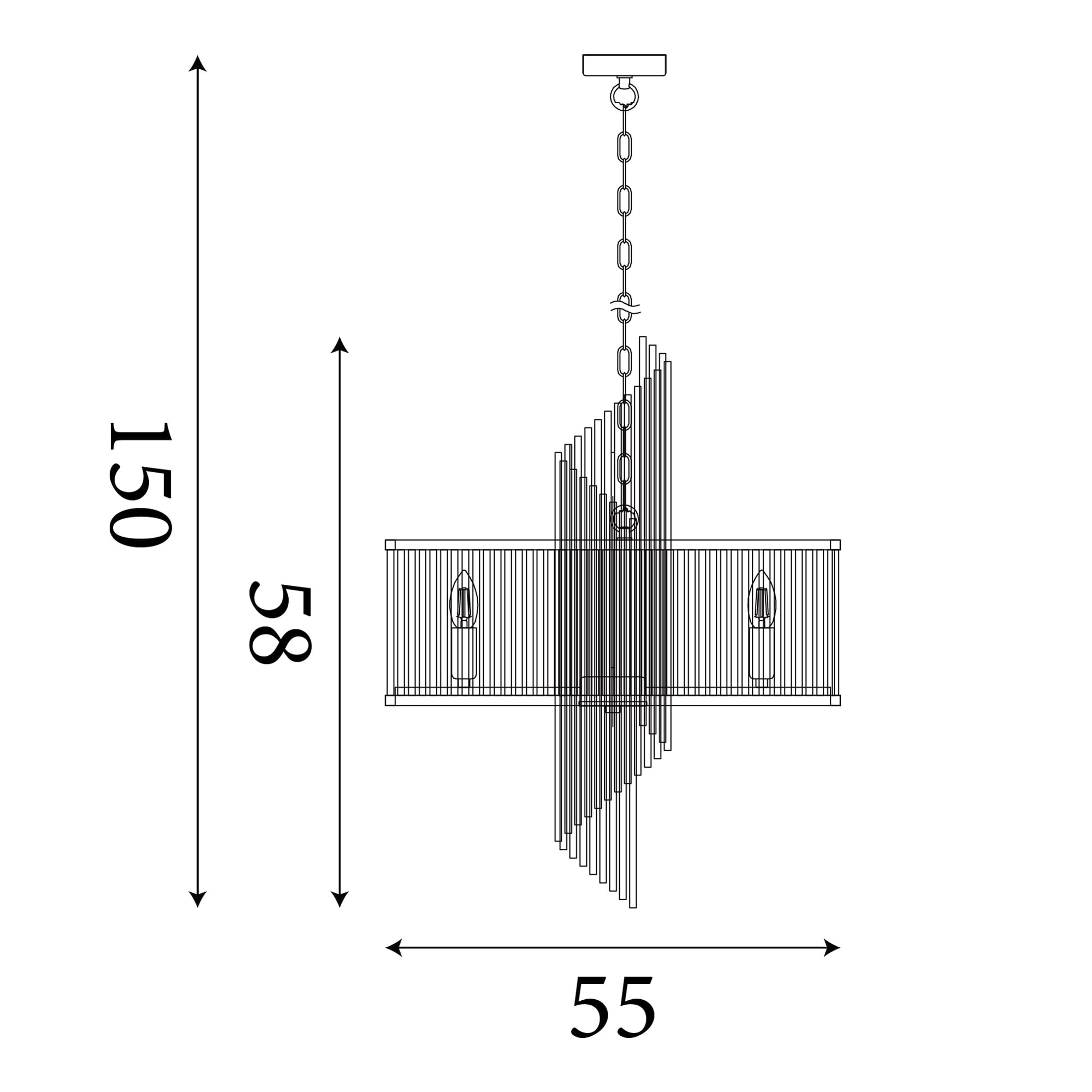 Lara 6Lt Pendant, Gold metal with clear glass rods