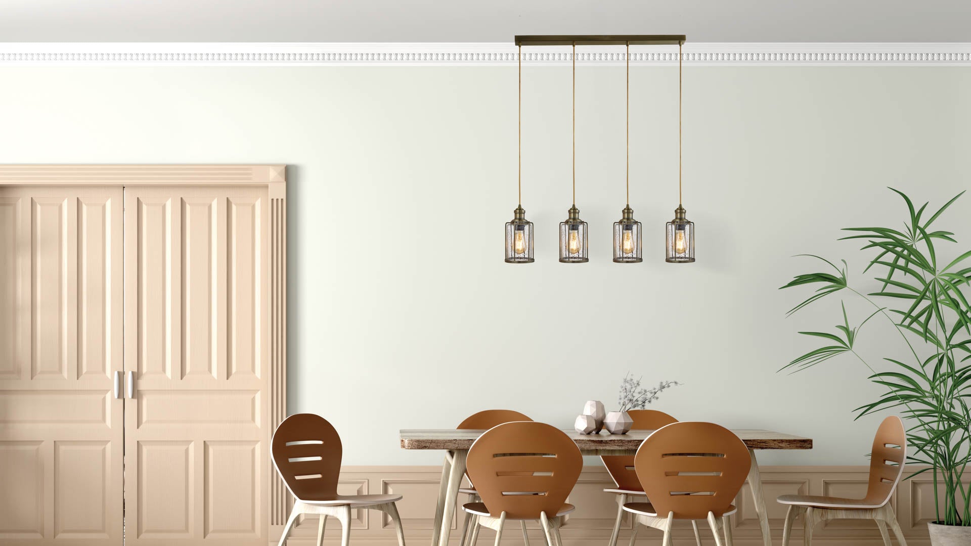 Pipes Bar Pendant - Antique Brass Metal & Seeded Glass