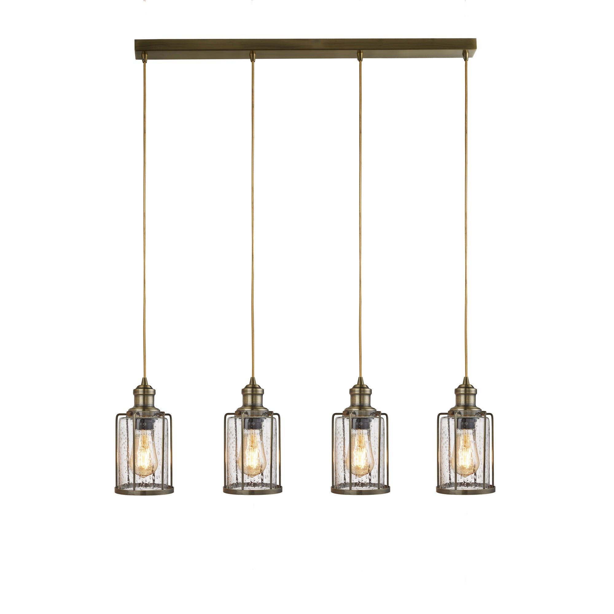 Pipes Bar Pendant - Antique Brass Metal & Seeded Glass