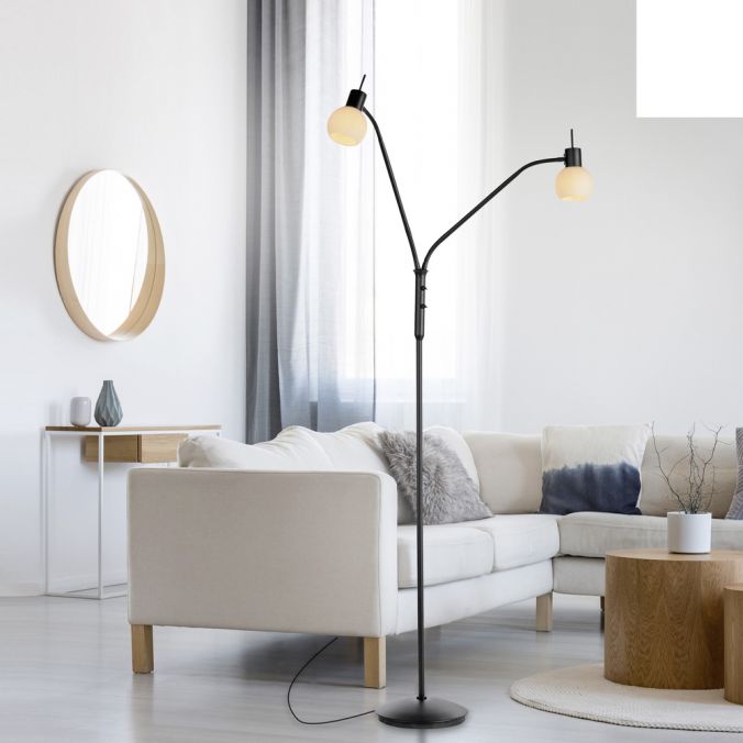 LED floor lamp black 2-light flexible adjustable with switch