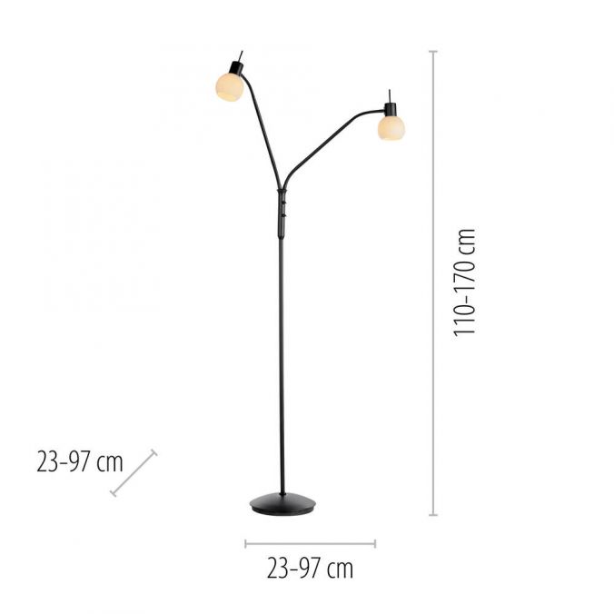 LED floor lamp black 2-light flexible adjustable with switch