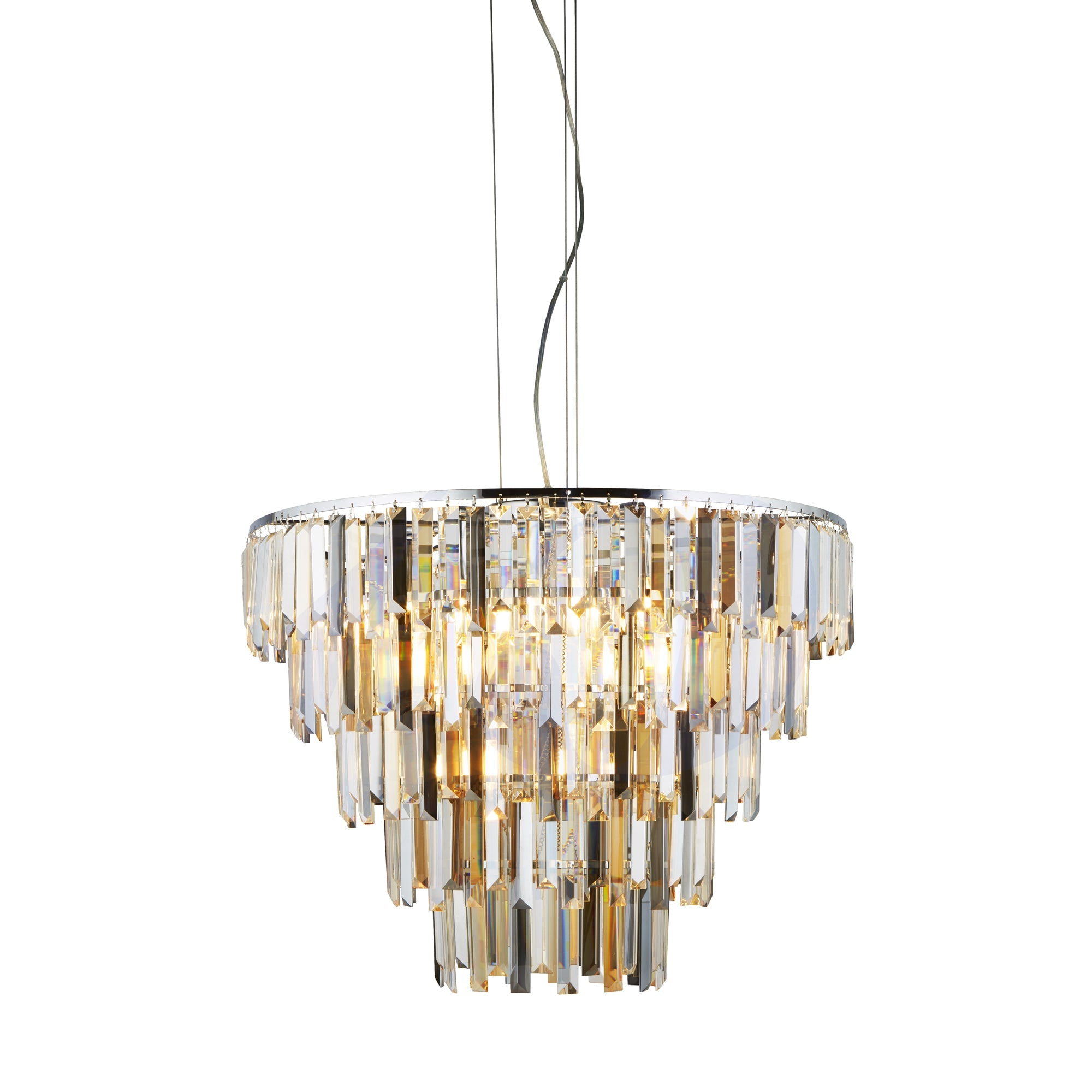 Clarissa 9Lt Pendant - Chrome & Clear, Smoked & Amber Glass