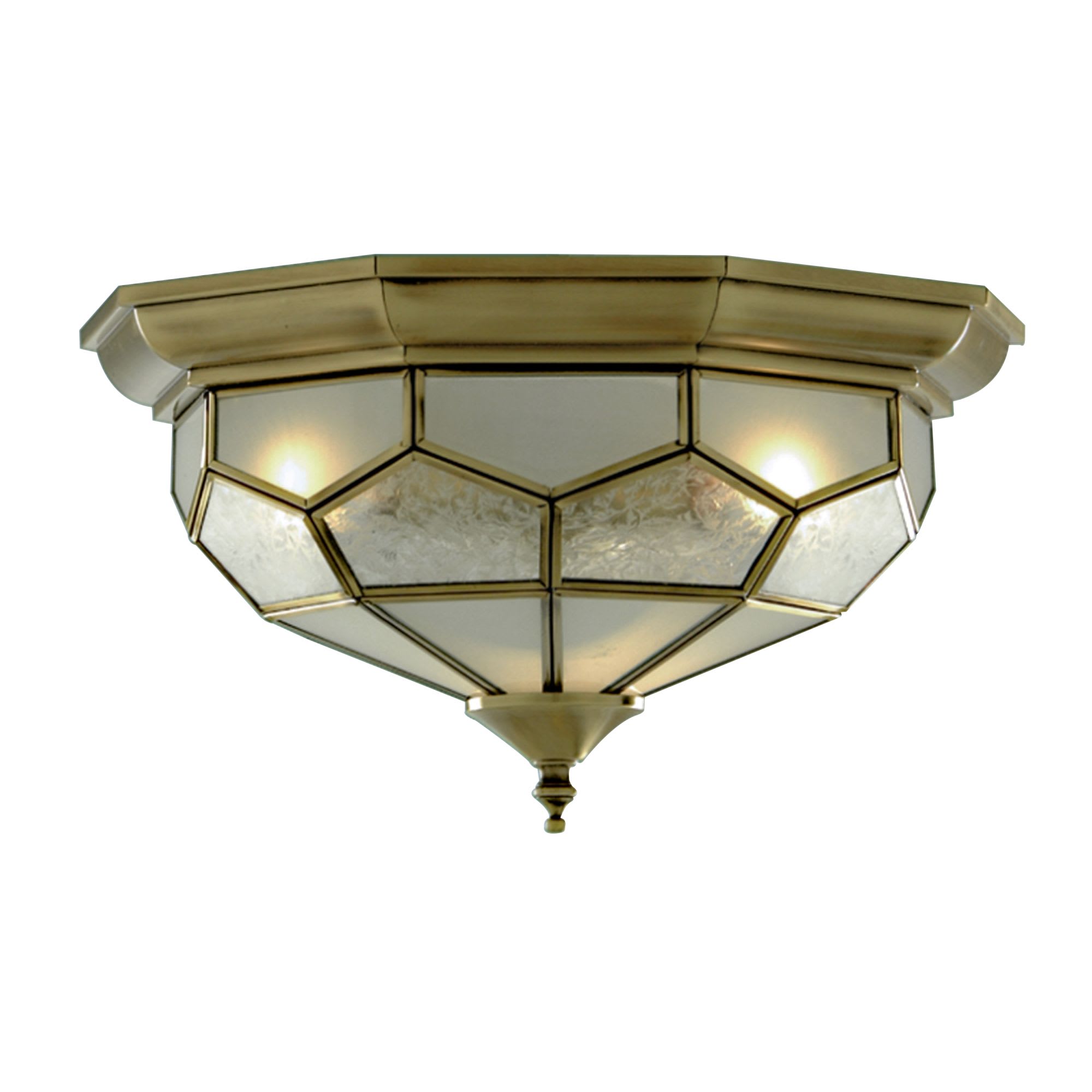 Pisa II 2Lt Flush - Antique Brass Metal & Acid Glass