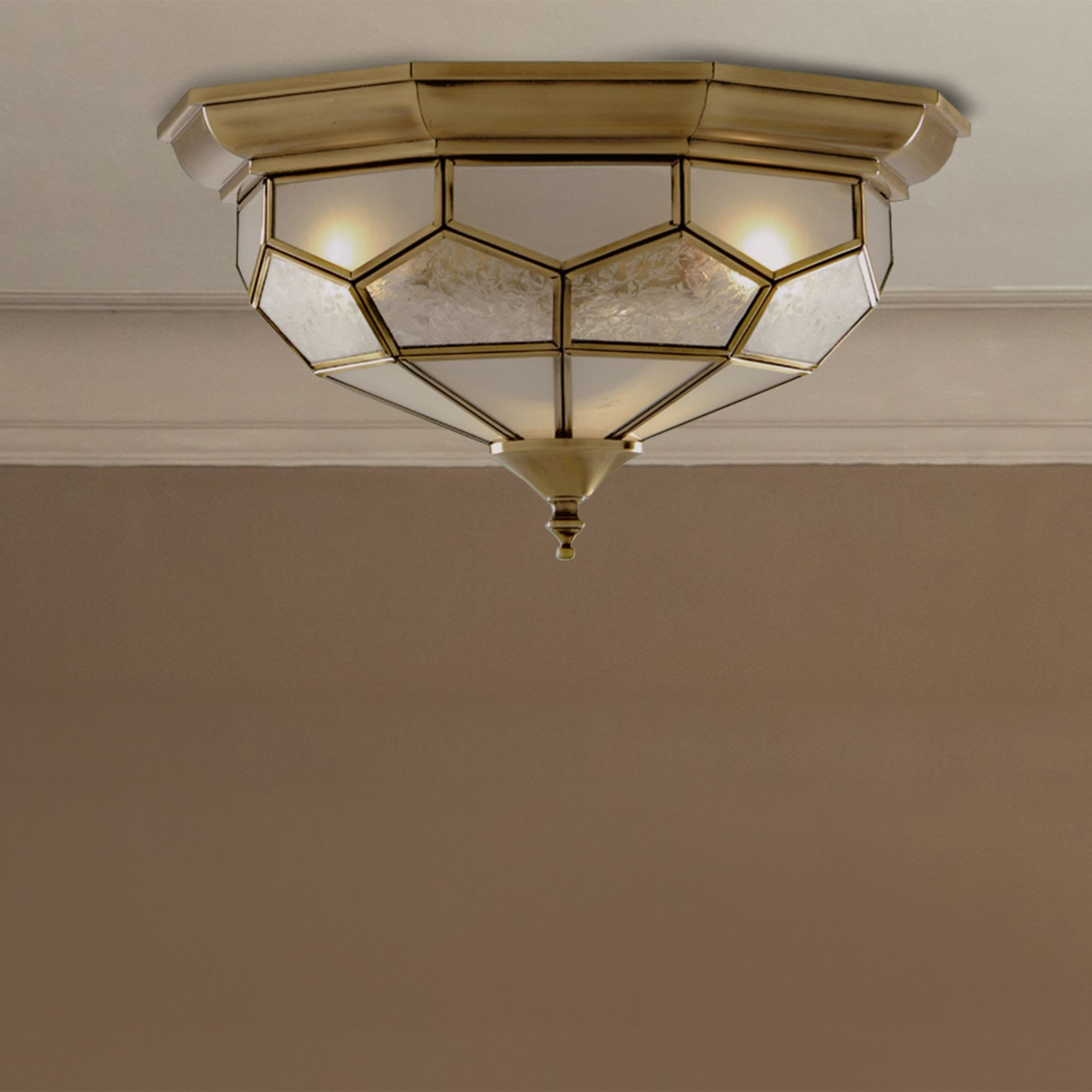 Pisa II 2Lt Flush - Antique Brass Metal & Acid Glass