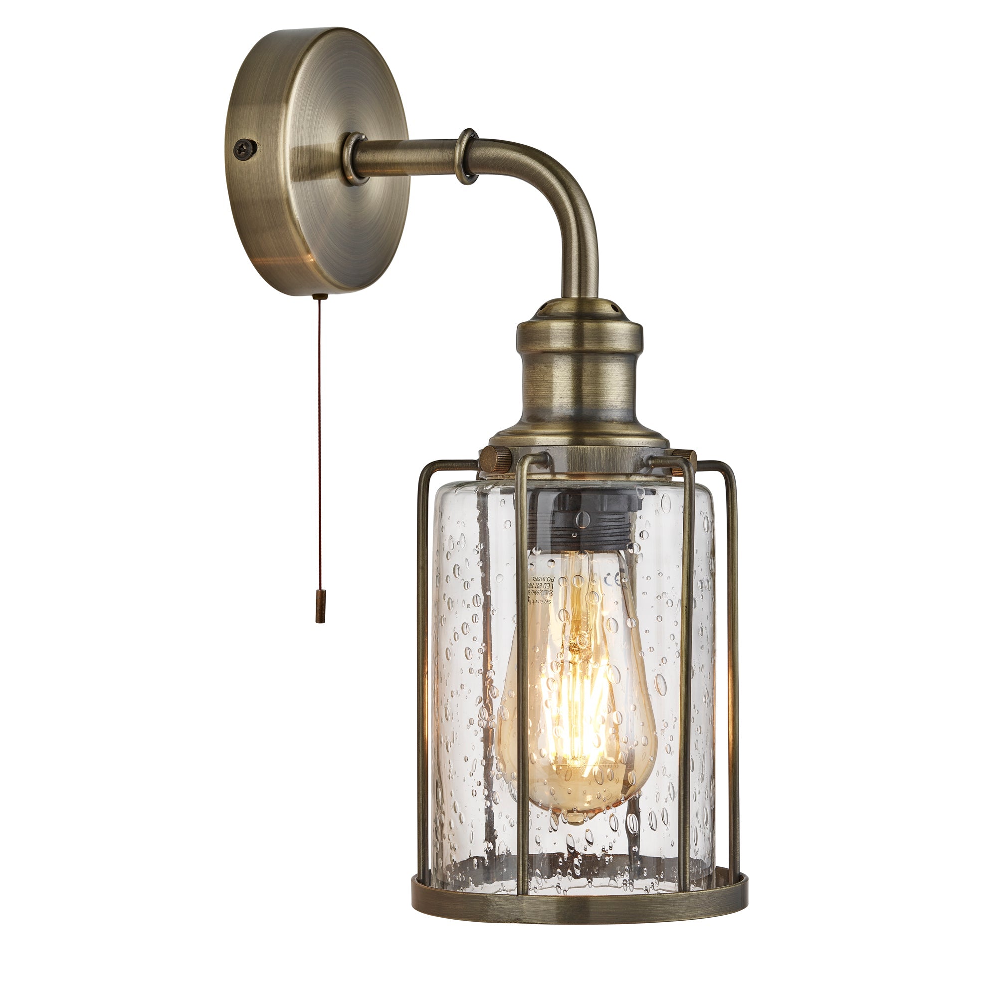 Pipes Wall Light - Antique Brass Metal & Seeded Glass