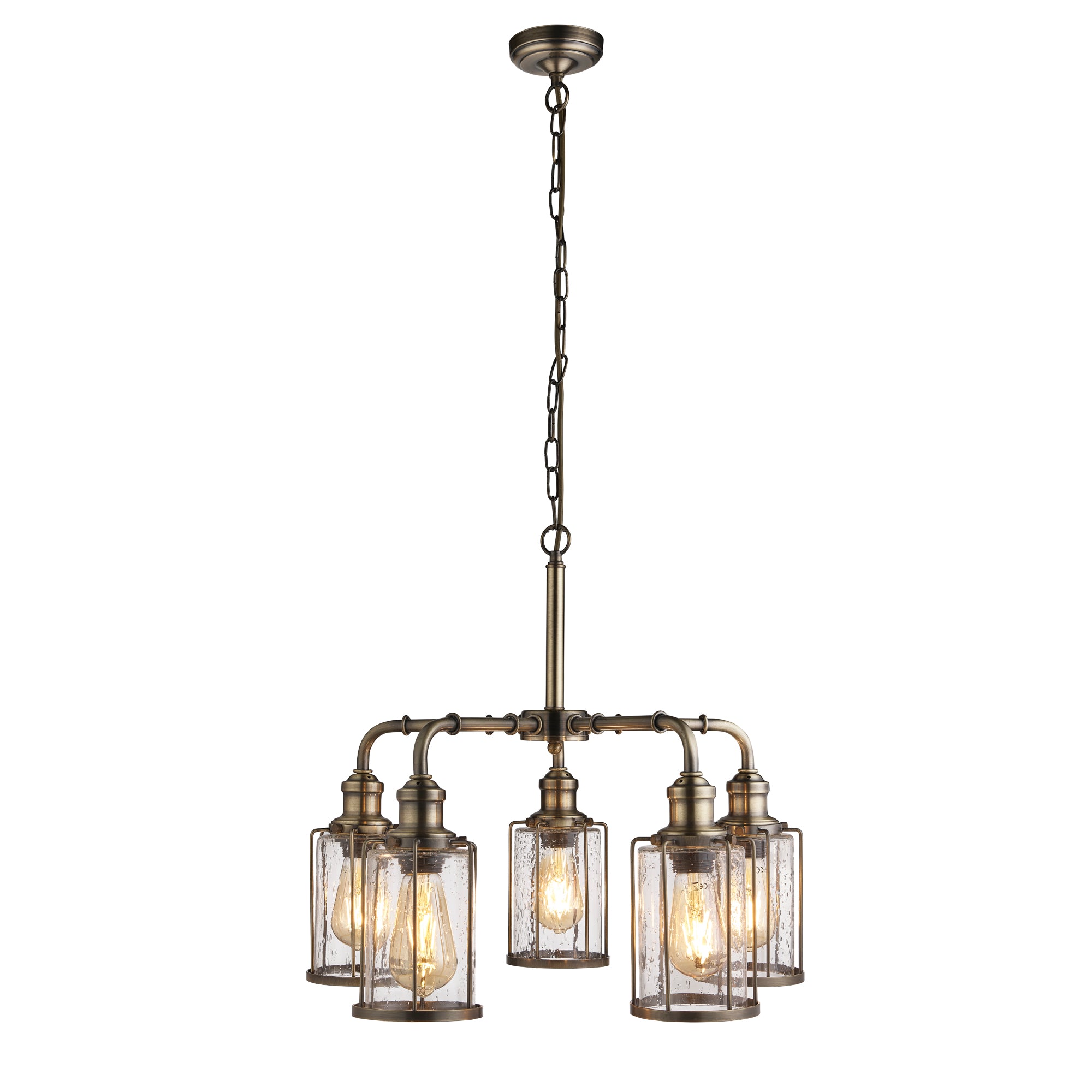 Pipes Pendant - Antique Brass Metal & Seeded Glass